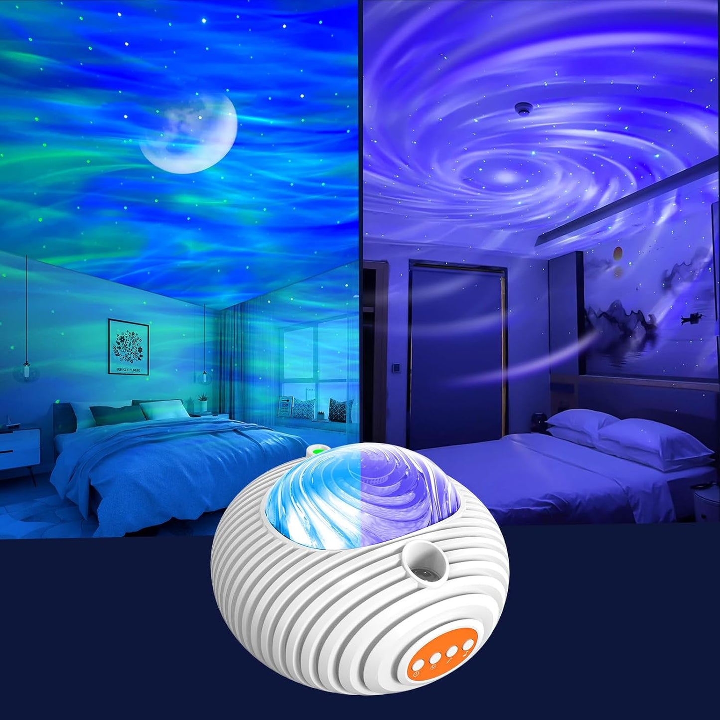 ELITUN Star and Aurora Night Light, Dual Effect Moon Galaxy Projector for Bedroom, 14 Colors with White Noise, Timer Control, Gifts for Girls, Boys, Adults, Christmas, Birthday