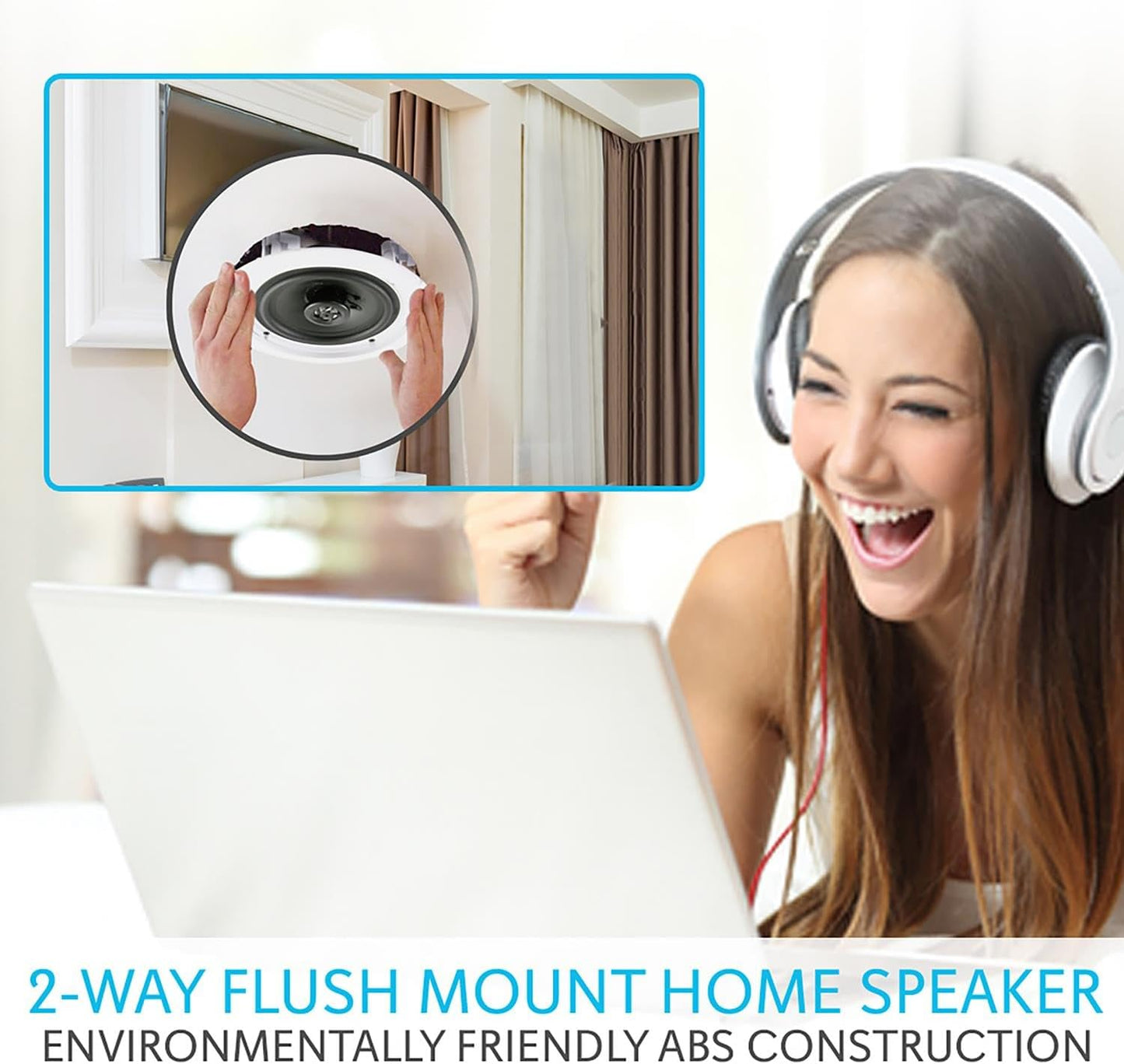 Pyle 6.5” Pair Bluetooth Flush Mount In-wall In-ceiling 2-Way Speaker System Quick Connections Changeable Round/Square Grill Polypropylene Cone & Polymer Tweeter Stereo Sound 150 Watt (PDICBT652RD)