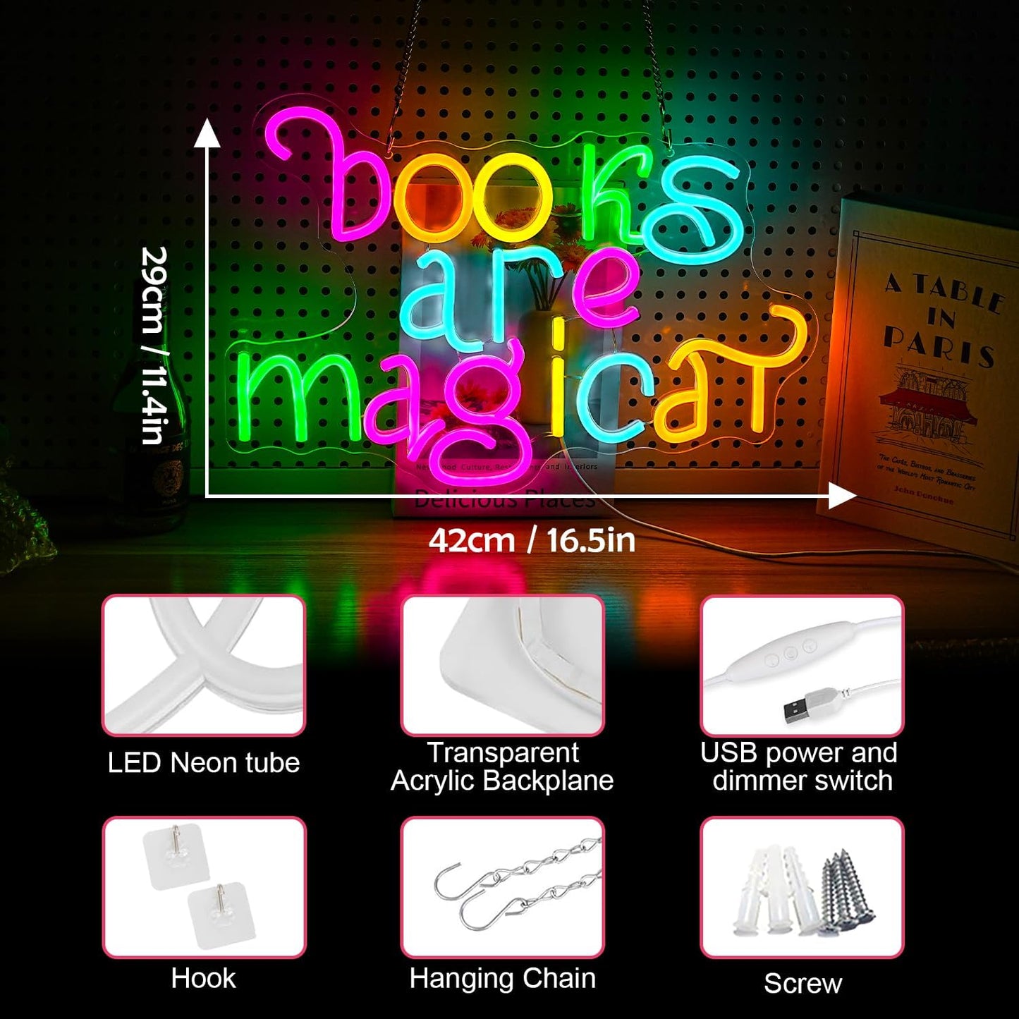 Funny Books Are Magical Neon Sign, Teacher Reading Appreciation Neon, Cute Book Lover Neon Gifts, Suitable For Library Classroom Bedroom Library Study Room Hostel Backdrop Lights Wall Hanging Decor
