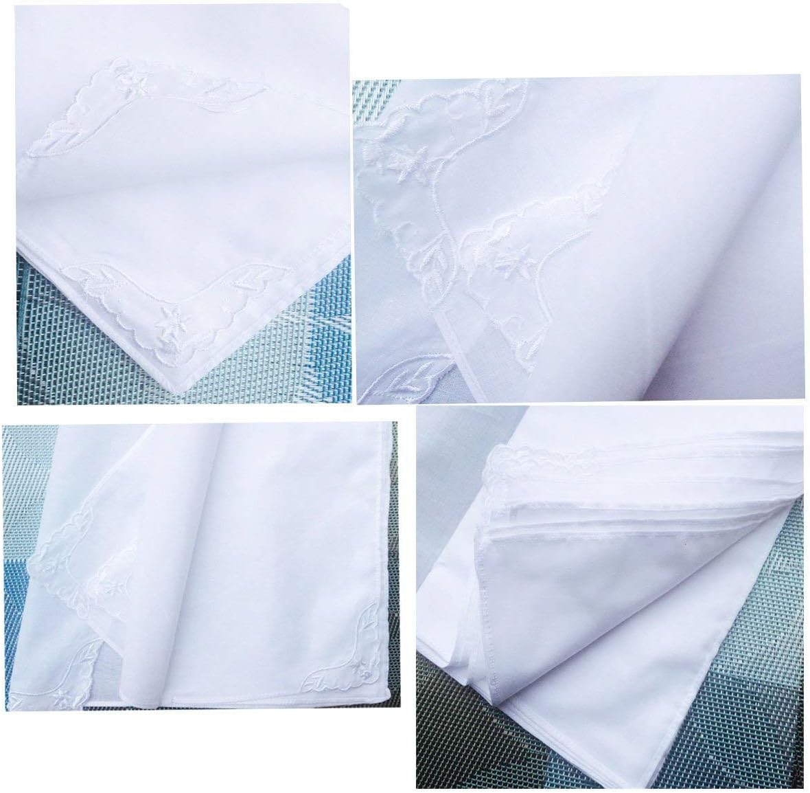 MileyMarla Ladies Embroidery Cotton White Handkerchiefs Lace Wedding Hankies