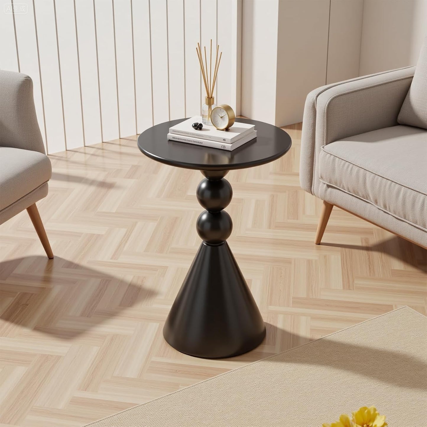 Metal Round Martini Table,Vintage Drum Side End Table,Modern Nightstand Accent Pedestal Tables Coffee Tables for Small Space Living Room, Bedroom,Black