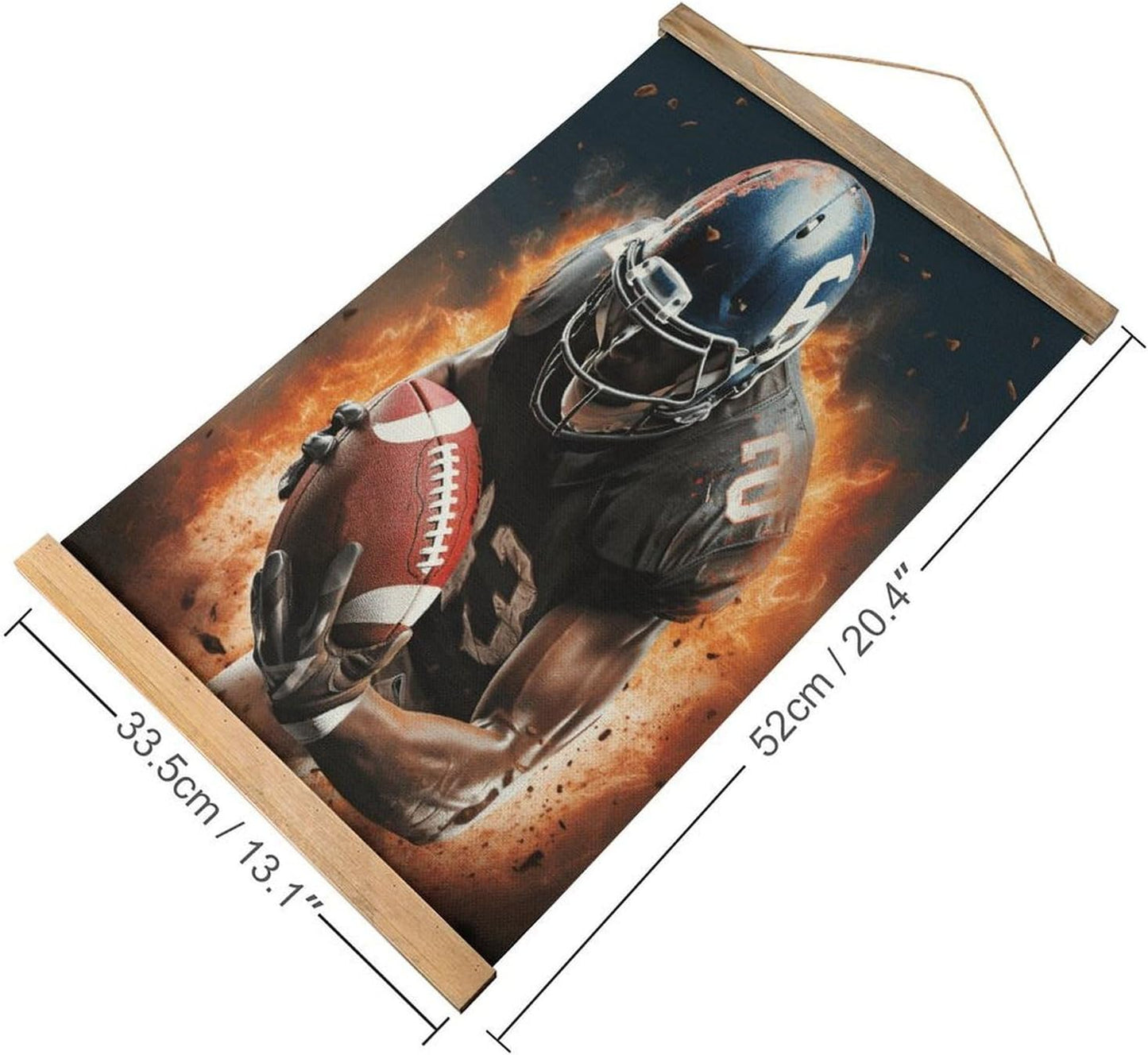 Vintage Cool American Football Poster with Wooden Frame Personalized Linen Hanging Scroll Painting Rustic Wall Hanging Illustrative Modern Artwork Decor for Home Living Room Bedroom Office