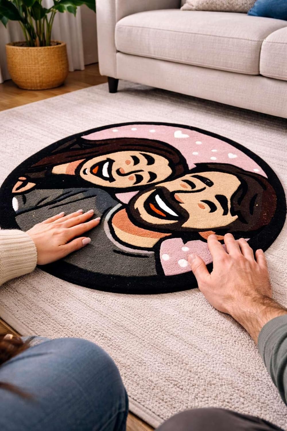 Custom Cartoon Face Round Area Rug, Soft Plush Circle Floor Rug for Kids Room Bedroom Nursery, Non Slip Backing, Cute Decorative Indoor Carpet for Playroom, Modern Printed Round Rug -3" (Round)