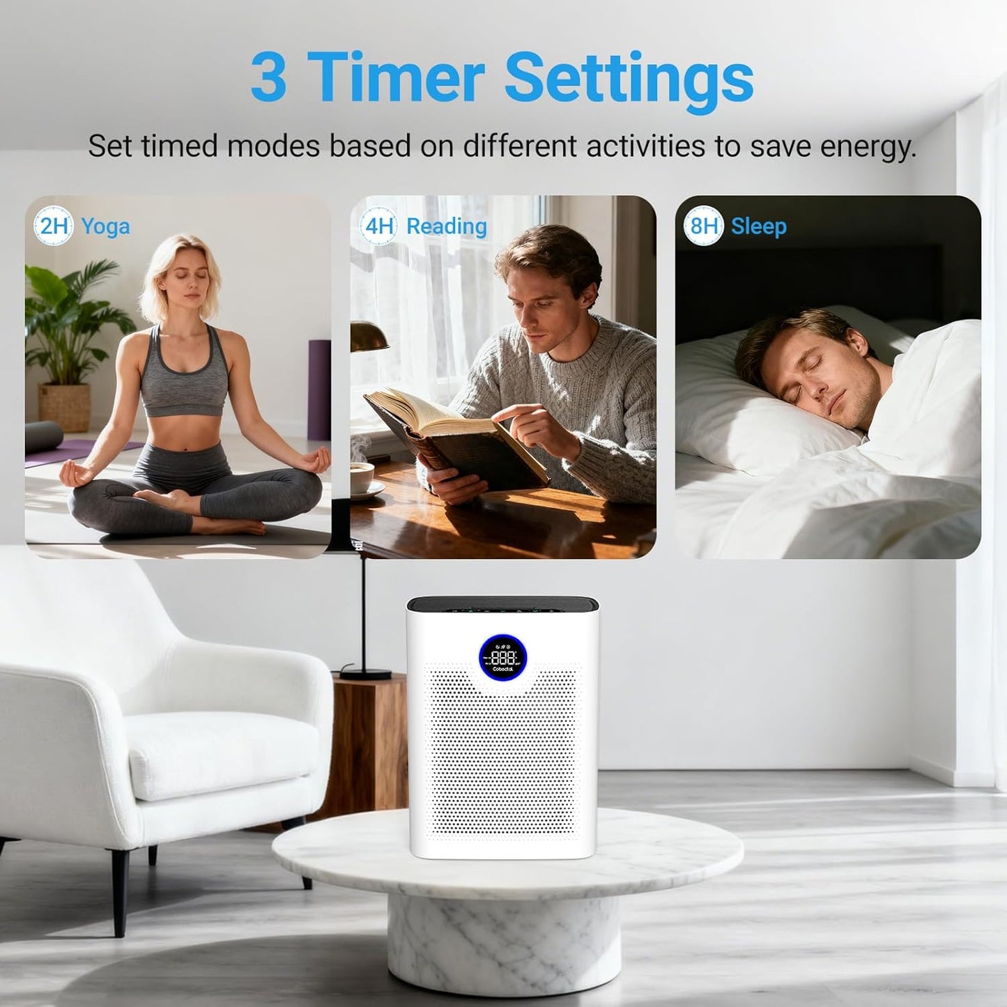 Air Purifiers for Home Large Room Up to 2216 Ft², Cobectal Pet Air Cleaner with 3-in-1 Filter, PM2.5 Air Quality Sensor, Aroma Function, Room Air Purifier for Home, Office, RVs, White
