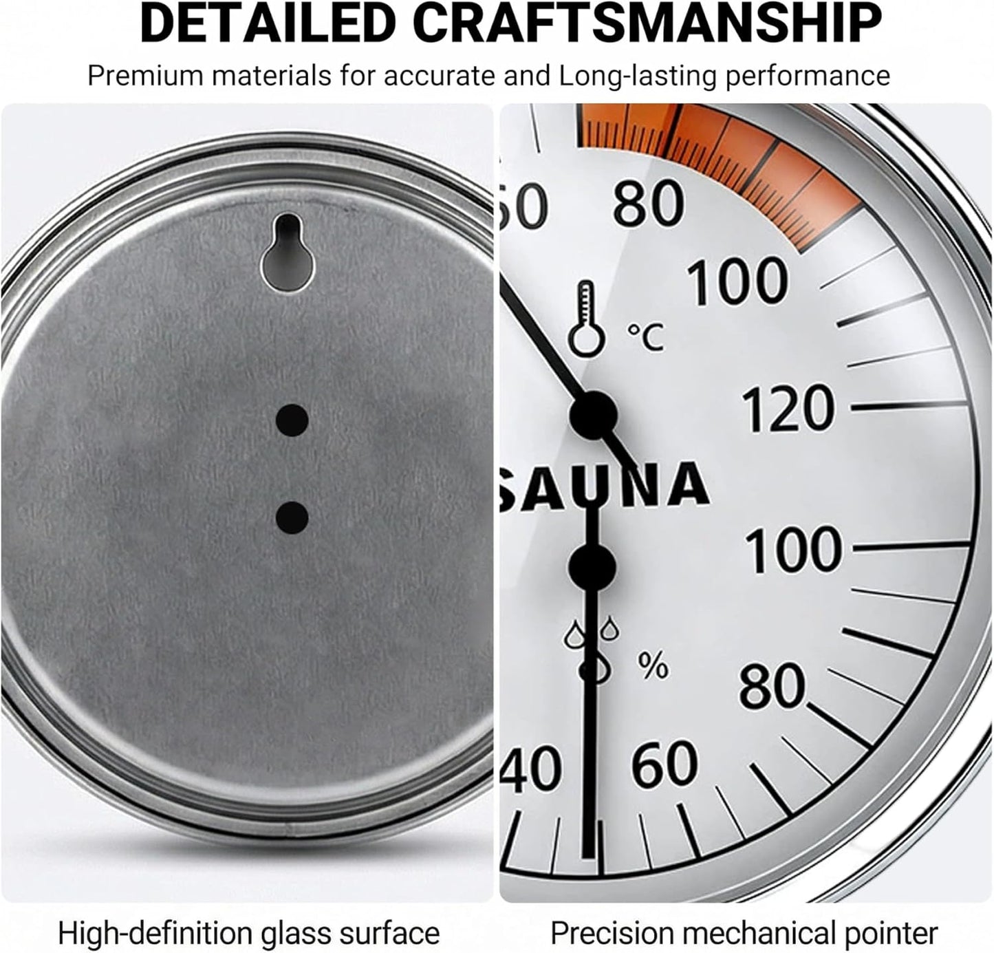 Sauna Thermometer and Hygrometer, 2-in-1 Large Dial Temperature Humidity Monitor with Aluminum Frame, Easy to Read for Sauna Room, Home, Greenhouse Thermometer and Hygrometer