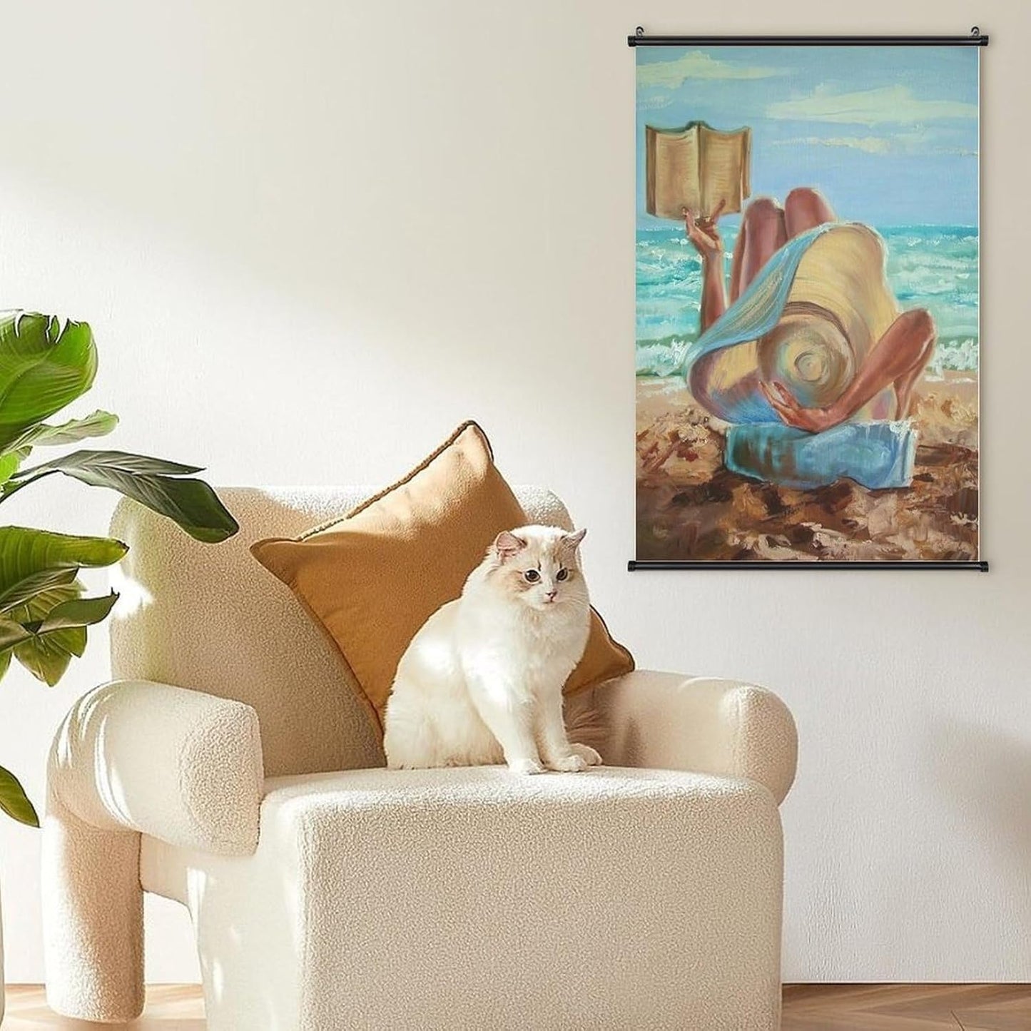 Rucatto Artistic Drawing Poster of A Woman Reading A Book on The Beach Wall Art Paintings Canvas Wall Decor Home Decor Living Room Decor Aesthetic 12x18inch(30x45cm) Style