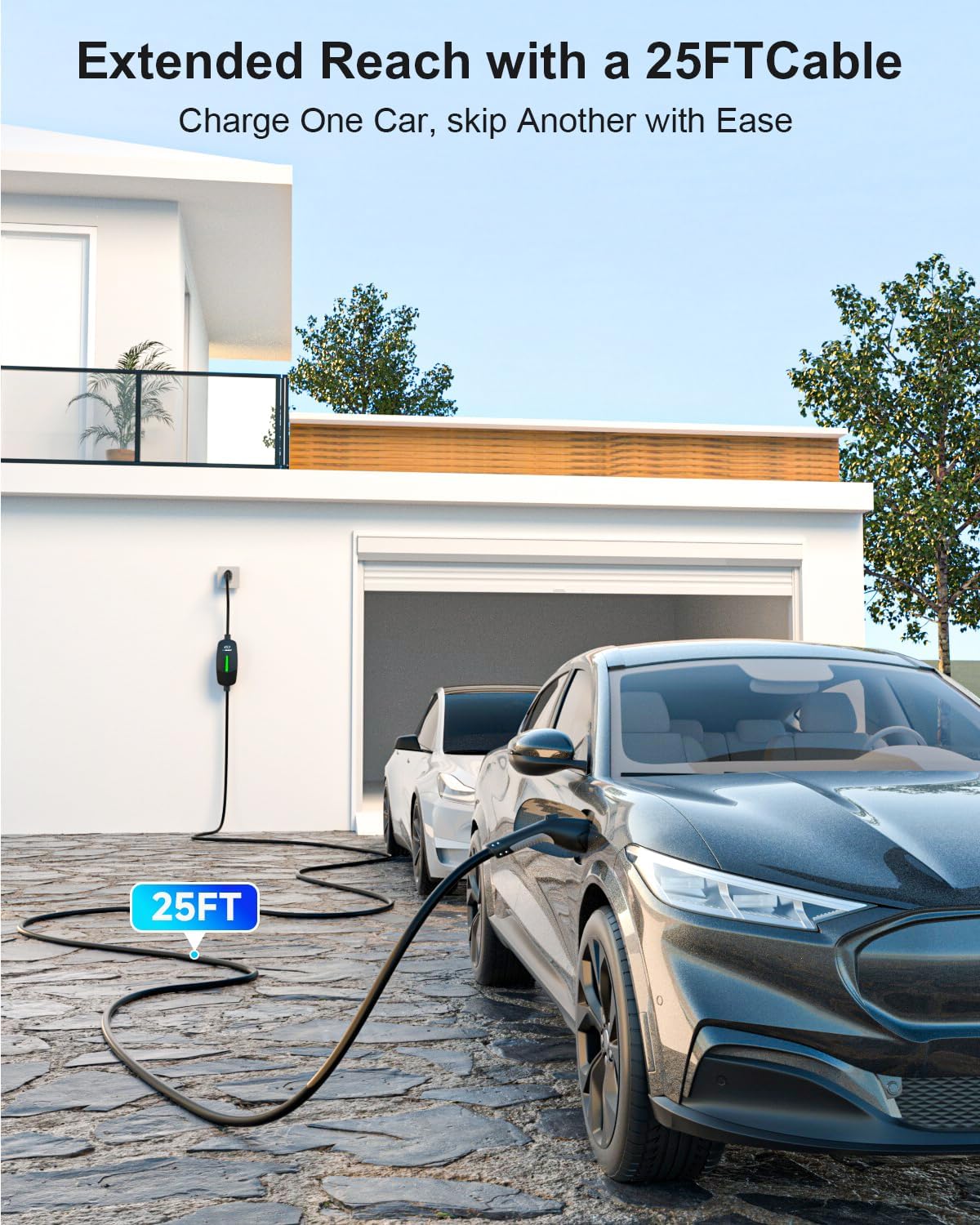 Level 1&2 EV Charger, Electric Vehicle Portable Charger with 25FT Cable, Home EV Charging Station for J1772 Electric Cars, 12A 120V/16A 240V, NEMA 5-15 & NEMA 6-20 Plug