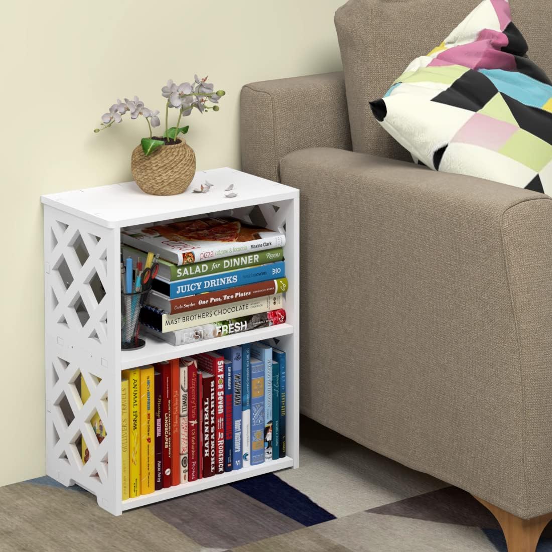 Rerii Small Bookshelf for Small Spaces, 3 Tier Book Shelf Bookcase, Mini Thin Bookshelf for Bedroom, Living Room, Office, Kids Room