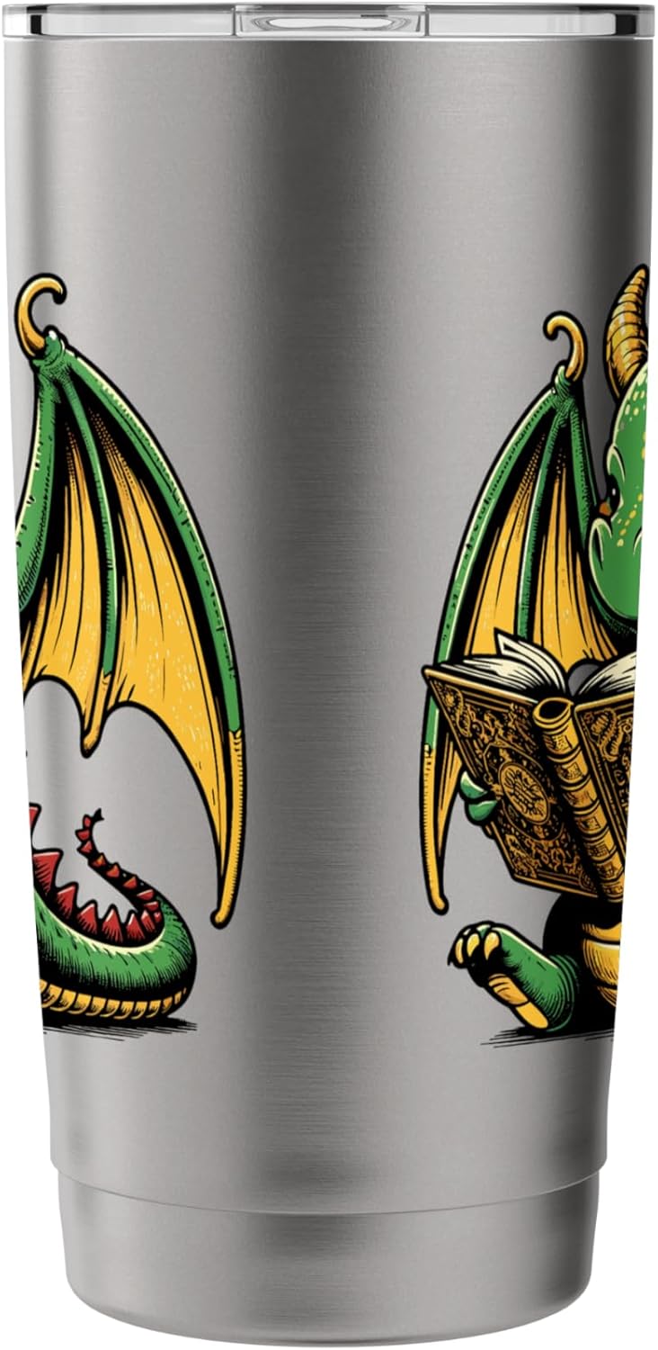 Dragon Reading Book Bookworm Books Dragon Lover Learning Stainless Steel Insulated Tumbler
