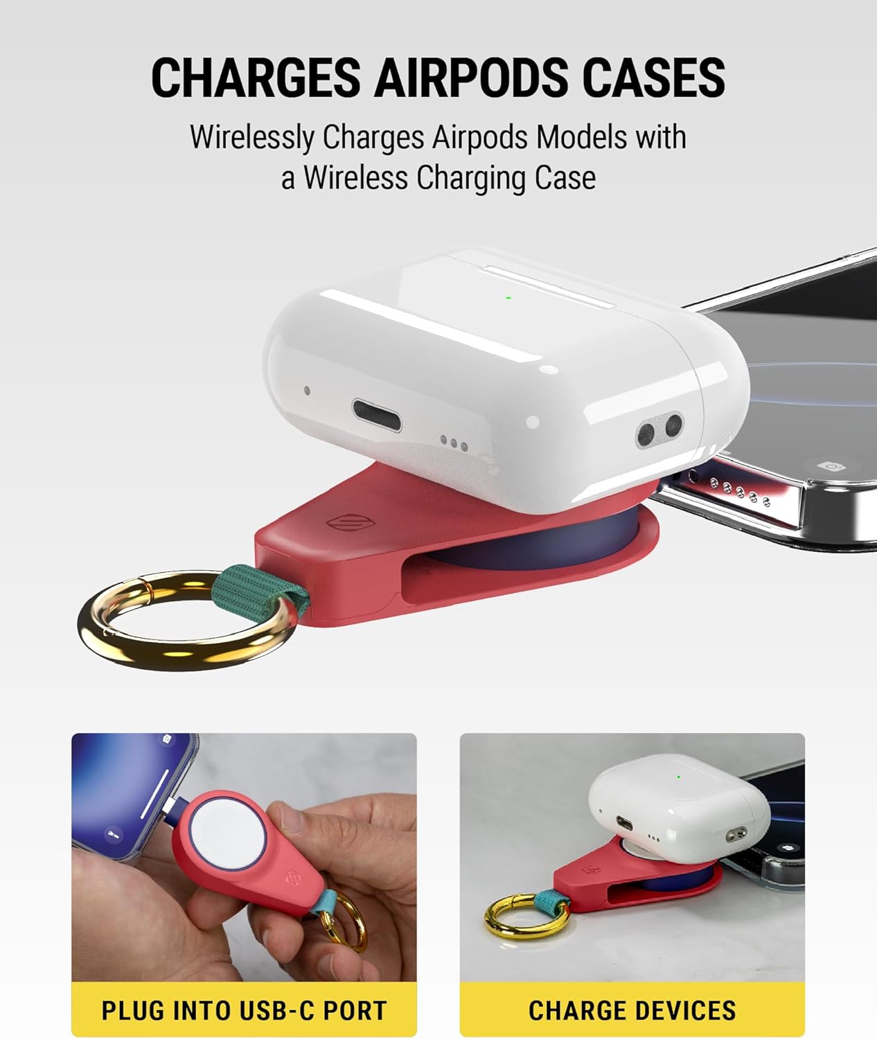 Scosche Fast Charging USB-C Powered Plug-in Travel Charger for Apple Watch, Portable Magnetic Charger Keychain for iWatch Compatible with Apple Watch Series 10/9/8/7/6/5/4/3/2 Ultra 2/SE, Sunset Coral