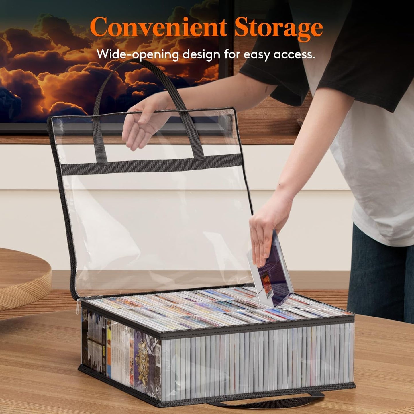 Lifewit CD Storage Bags, Clear PVC Plastic CD Organizer Box with Carrying Handles and Zipper, Stackable Media Case Bins Portable for CDs, Albums, Hold up to 240 CDs (120 Each) 2 Pack