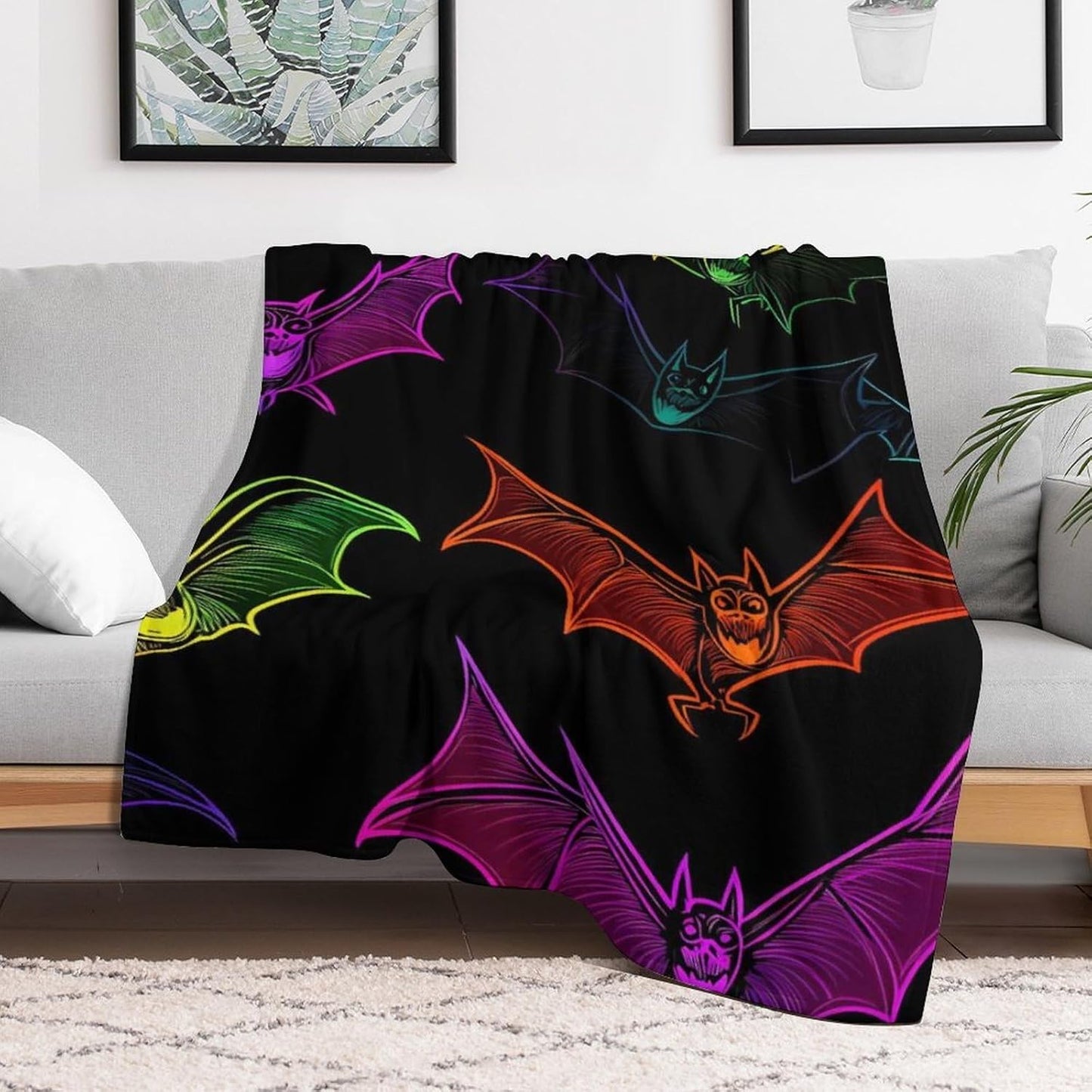Colorful Bats Throw Blanket for Couch Bed Plush Cozy Fuzzy Flannel Blanket for All Season 30"x50"