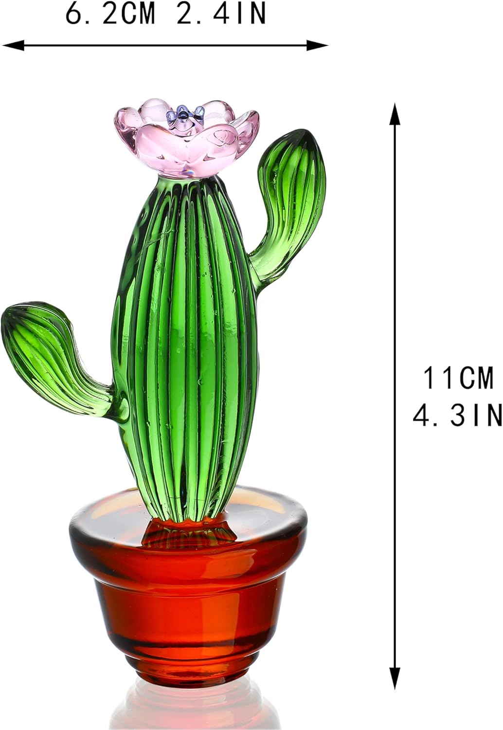 4.3inch Handmade Blown Glass Art Cactus Figurine Crystal Cactus Decor Ornaments Collectibles Glass Home Tabletop Simulation Plants Decoration Ornaments Gift for Mum Women