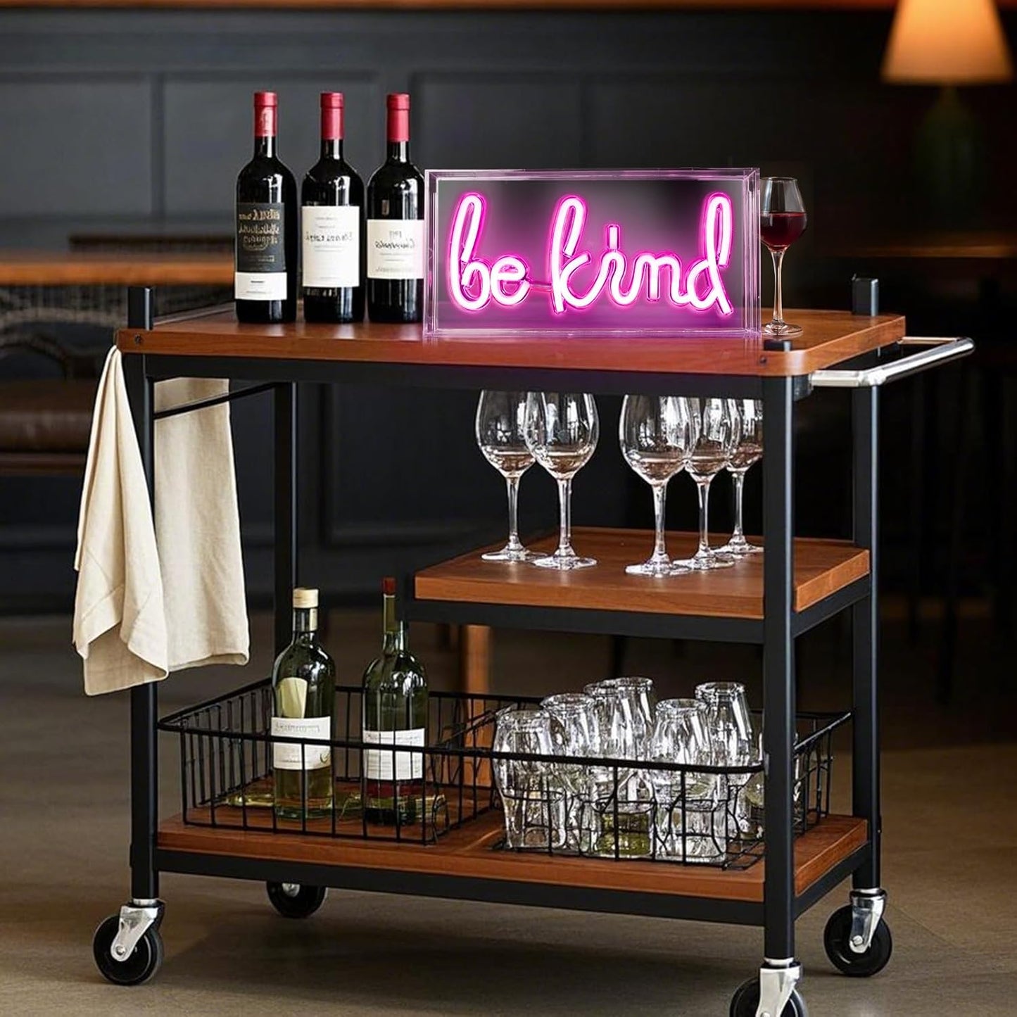 Be Kind Neon Sign, Desk Lightbox Be Kind Sign USB LED Neon with ON/OFF Switch, 3D Neon Light up Sign For Girls' Room, Bedroom, Pub, Hotel, Beach, Cocktail Bar, Christmas Gift Decor (Pink）