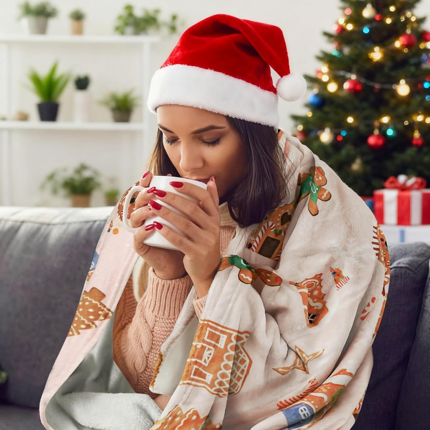 Christmas Throw Blanket Gingerbread Winter Fleece Flannel Blanket Merry Soft Cozy Plush Blankets for Couch Bed Sofa Joy Holiday Decor 60"X50"