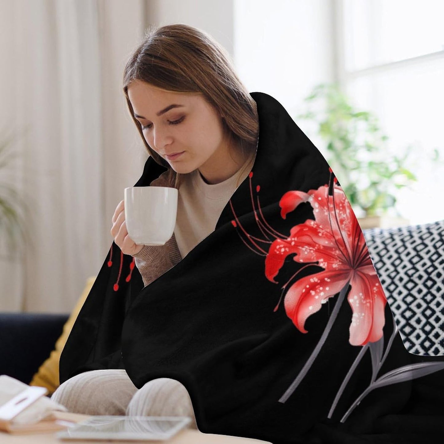 Higanbana Red Spider Lily Flannel Blanket Cozy Fuzzy Plush Throw Blankets for Couch Bed 30"*40"（76 * 100cm）
