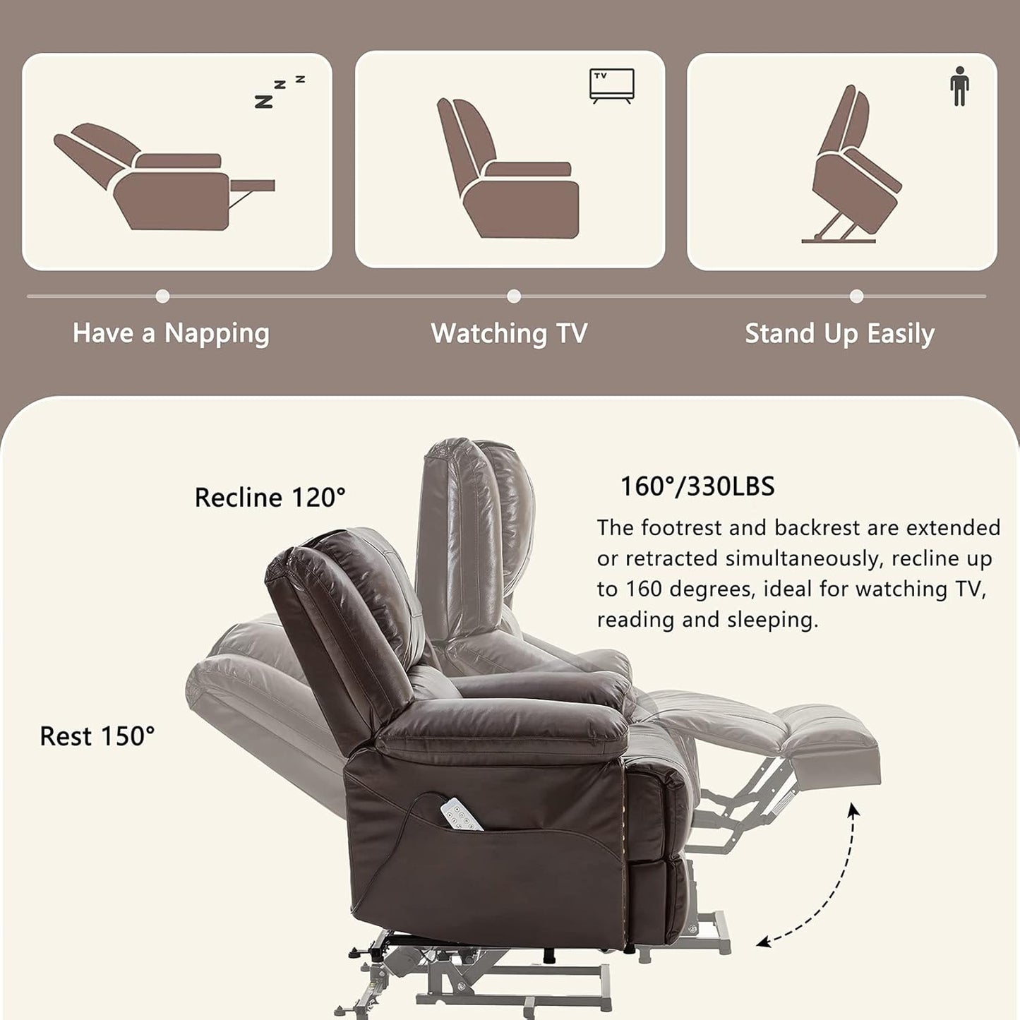 Massage Electric Recliners Power Lift Recliner Chair for Elderly with Heating Single Sofa Reading Chair with Side Pockets Ergonomic Lounge Chair for Living Room