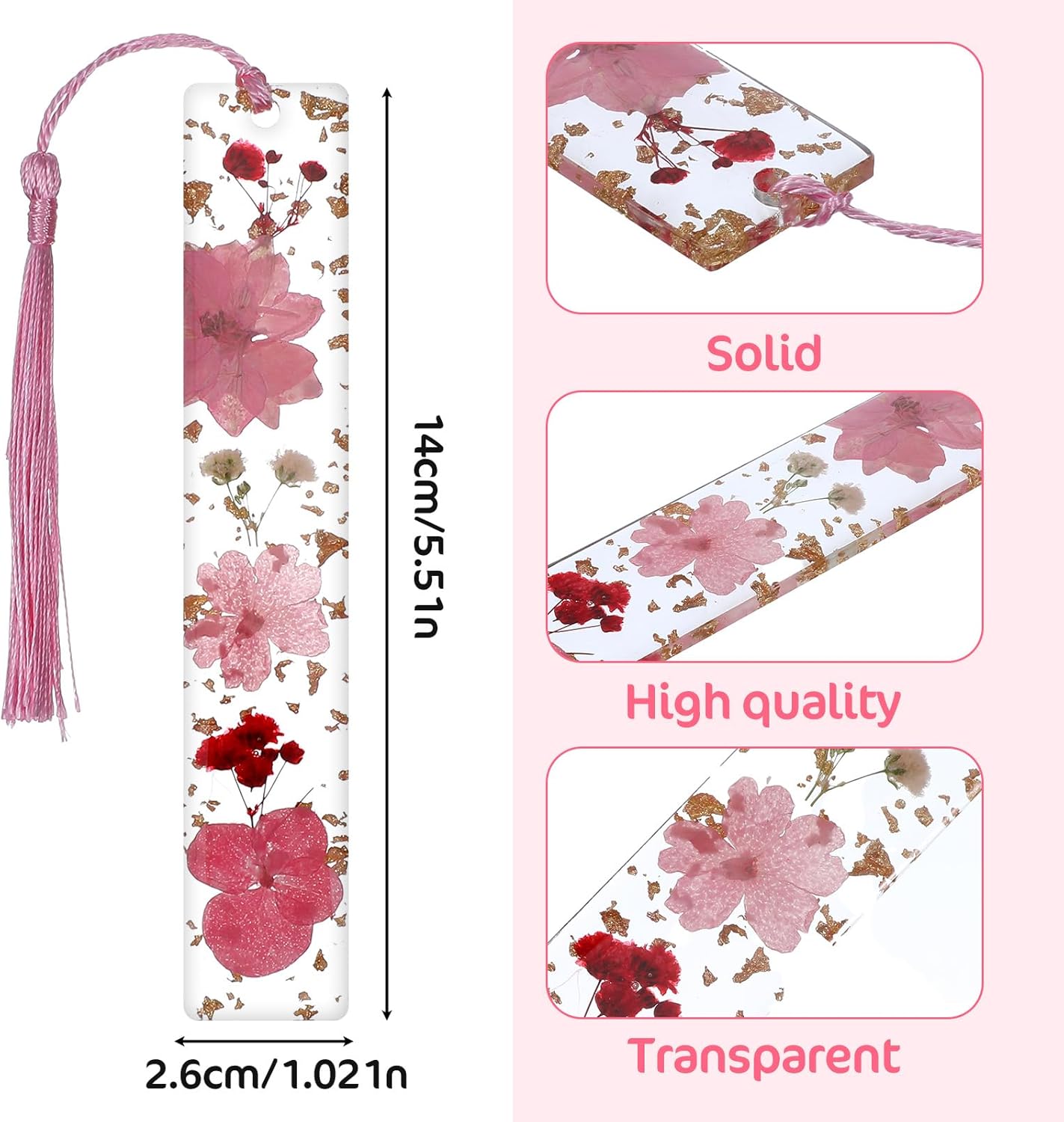 4PCS Flower Resin Bookmarks for Women Dried Flower Book Thumb Page Holder Bookmarks with Tassel Book Reading Accessories Gifts for Reading Lovers, Literary, Students, Teachers