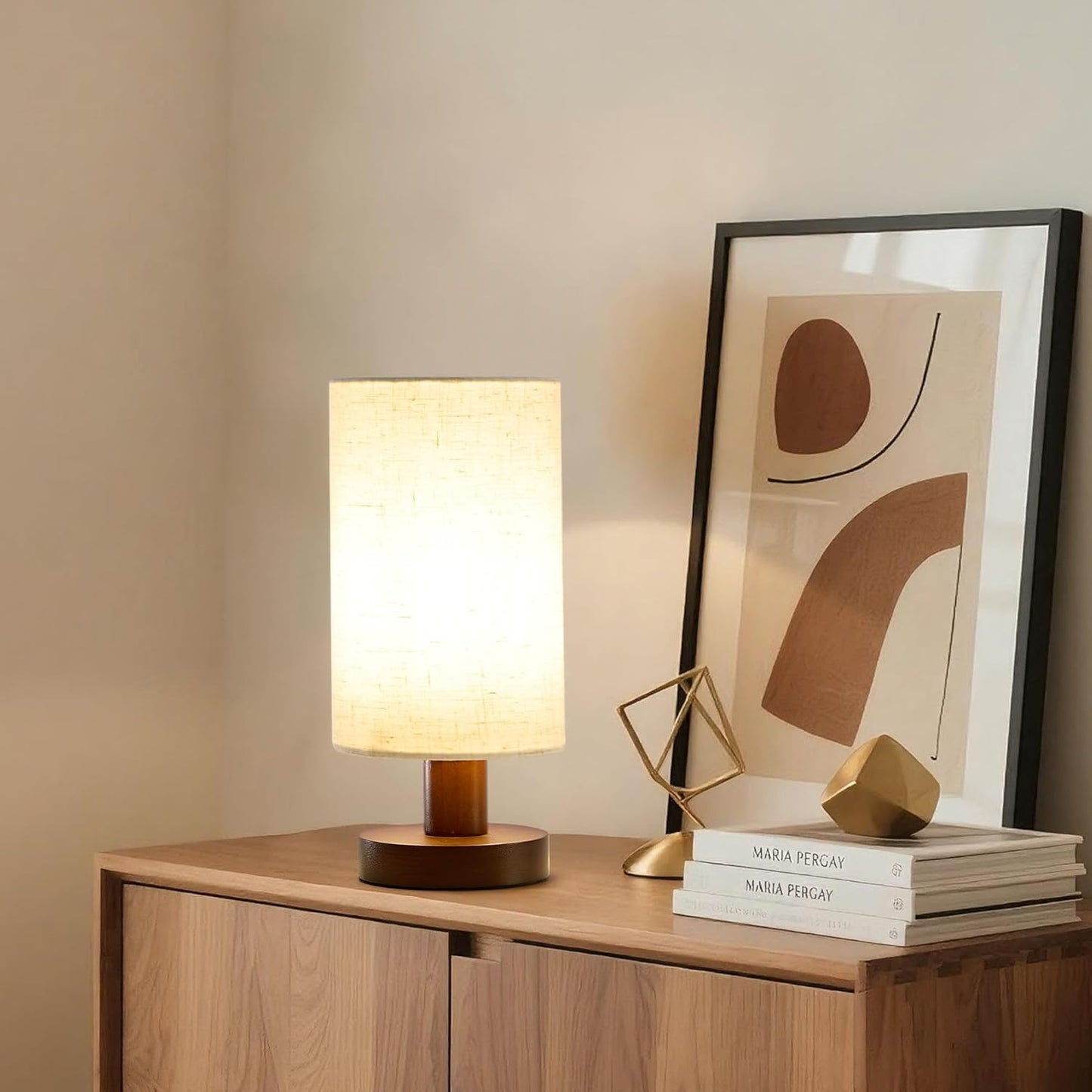Bedside Lamps Set of 2, Small Bamboo Table Lamps for Bedroom, Minimalist Nightstand Lamps with Linen Shade, Modern Desk Lamp for Living Room, Study, Dorm (LED Bulbs Included)