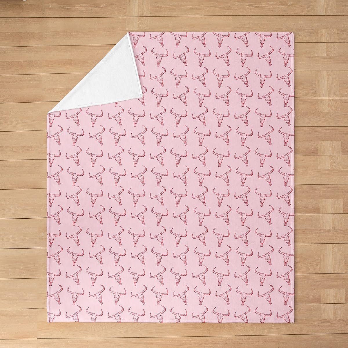 Bull Skull Flannel Blanket,Western Bed Blankets,Kids Girls Boys Adult Cowboy Cowgirls Fleece Blanket Soft Cozy Pink Office Chair Sofa Decor,50"×60"