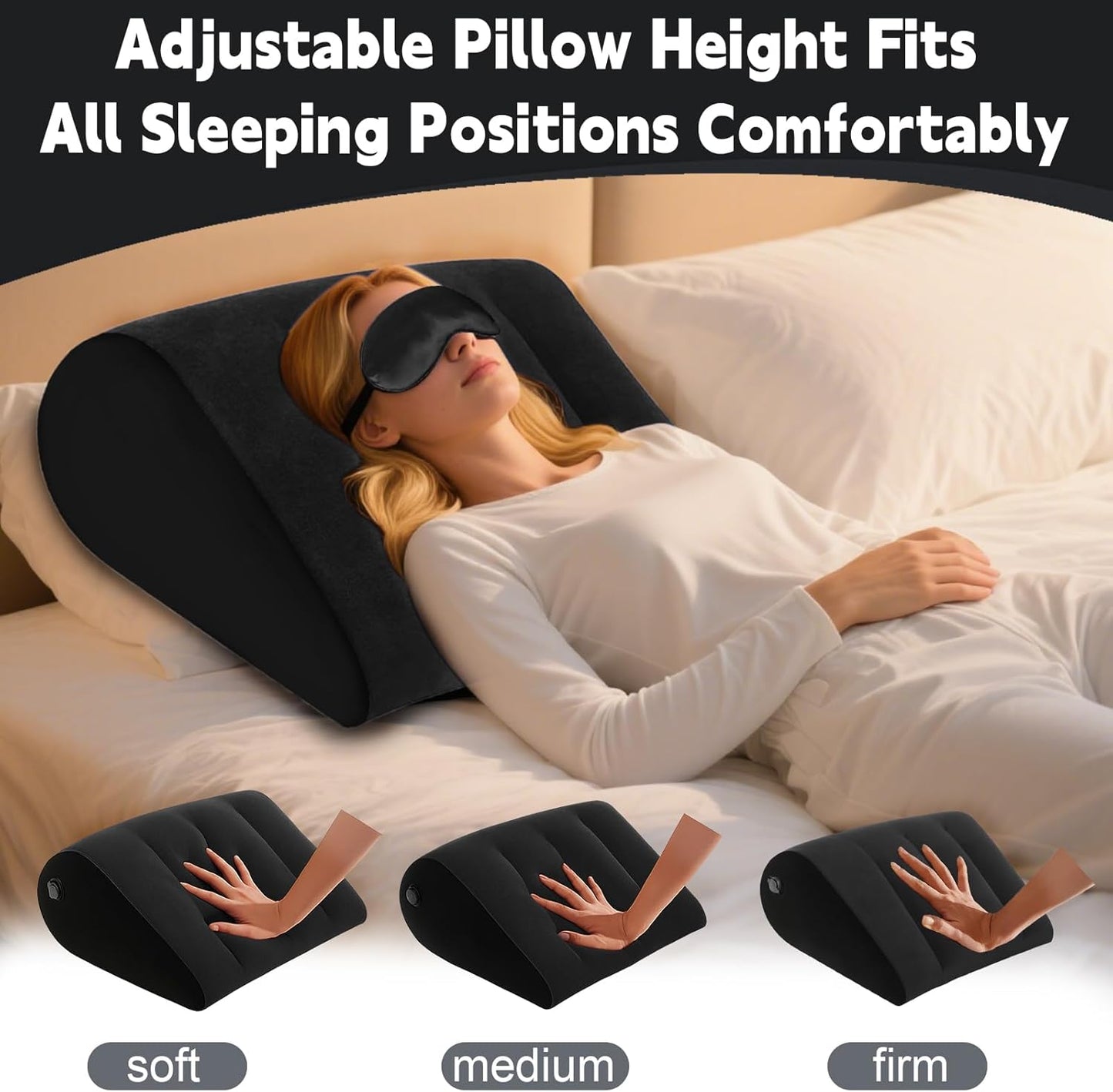 Inflatable Wedge Pillow for Traveling & Sleeping– Portable Bed Wedge Cushion With Silk Eye Mask for Leg Elevation,Back Support & Relaxation,Compact Lumbar Pillow for Camping, Home Use& Outdoor Trips