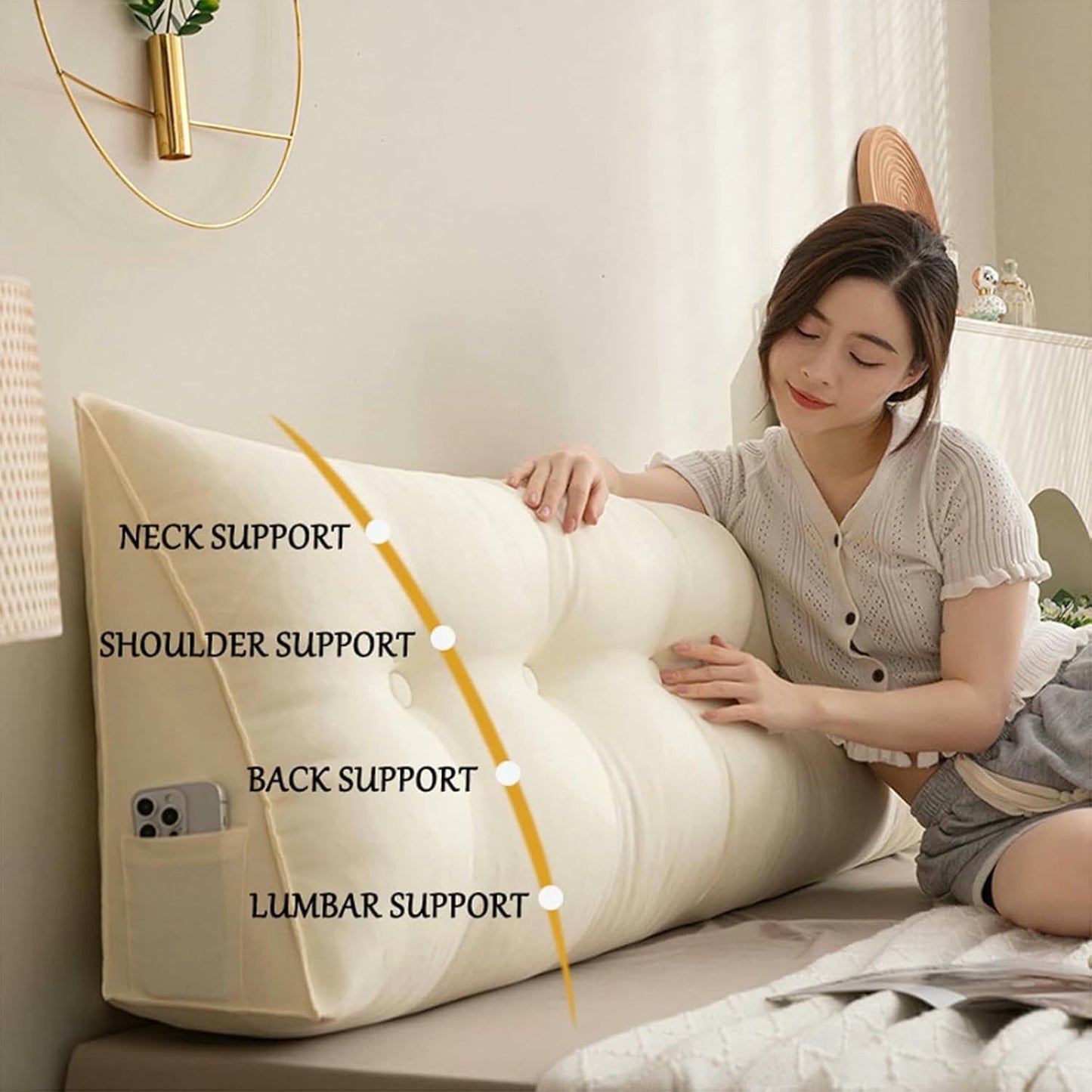 Solid Color Headboard Pillow Wedge Reading Pillow Linen Backrest Reading Rest Pillow, Queen Headboard Pillow, Back Support Back Positioning Cushion