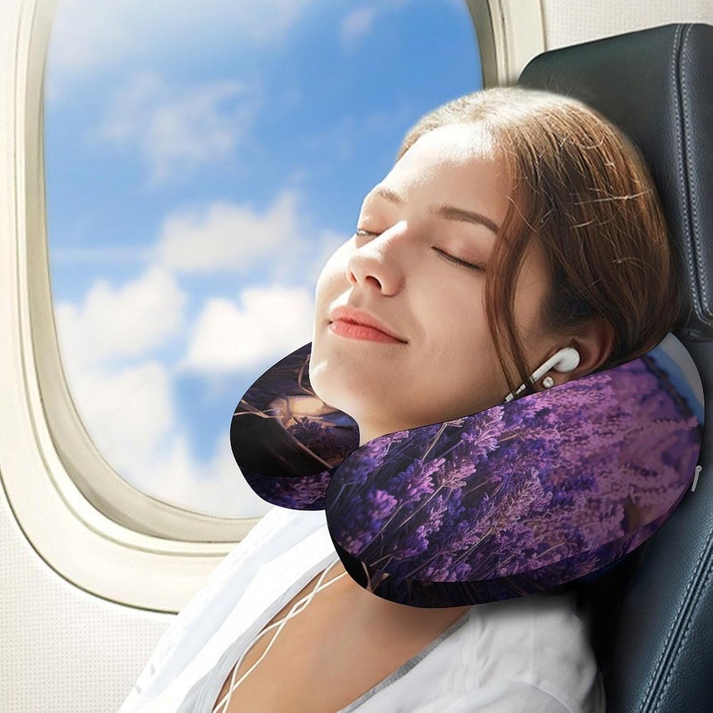 Romantic Lavender Neck Pillow Memory Foam U Shaped Pillows Portable Pillows for Shoulder Travel Head Support Pillow with Concealed Zipper for Airplane Car Home Office