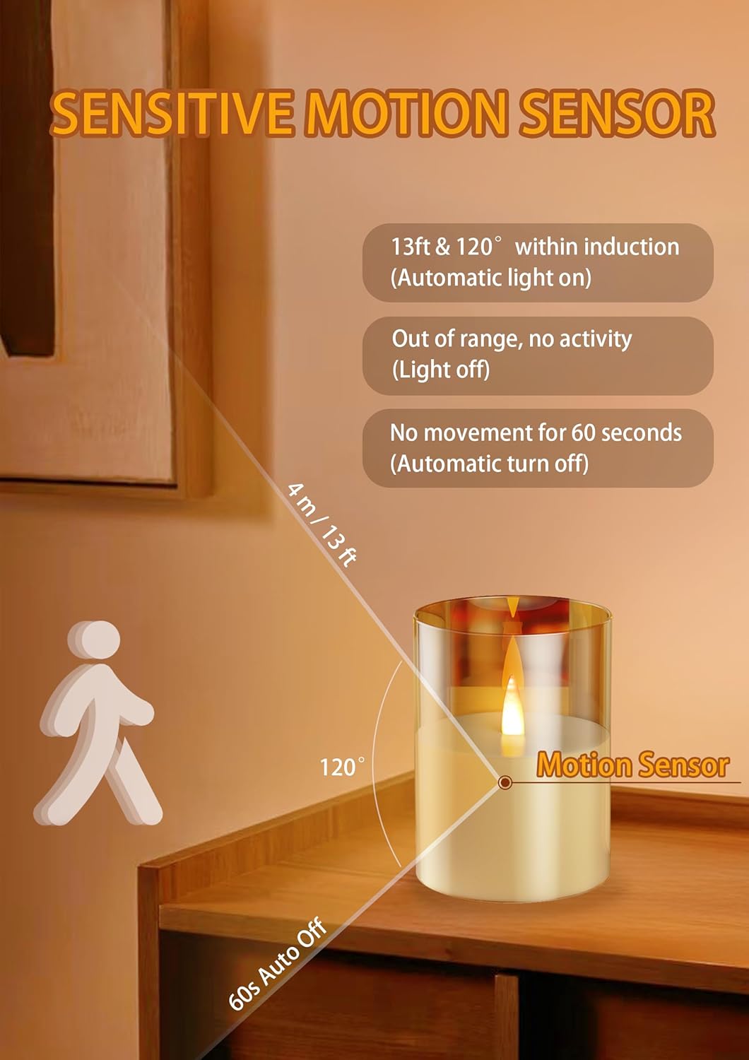 Flameless Candle Night Light, Motion Sensor Auto Switch On/Off, Rechargeable LED Glass Night Light with Remote Control and Timer Function, Ideal Kids Adults Nightlight for Bedroom, Bathroom, Hallway
