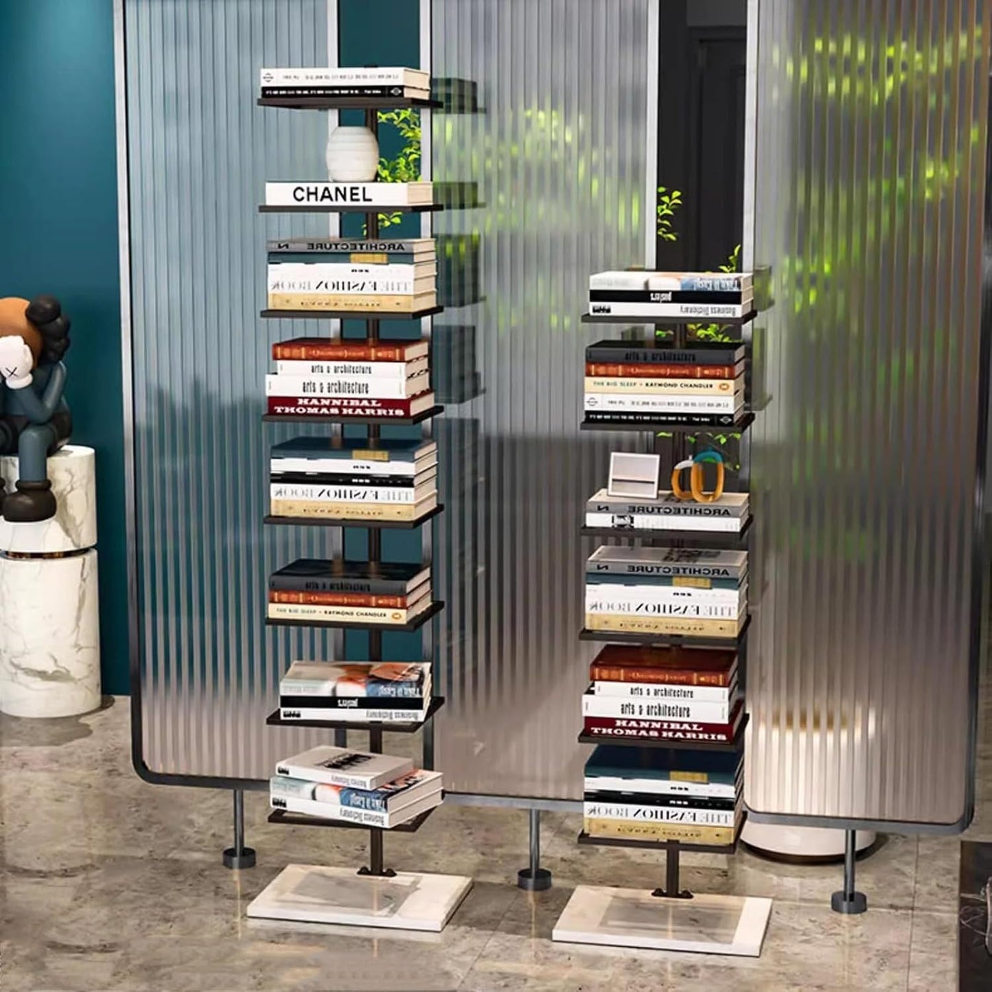 Modern 6-Tier Vertical Bookshelf Tower, Free Standing Narrow Bookcase with Open Shelves, Space-Saving Floor-to-Wall Storage for Living Room, Bedroom, Office (Black)