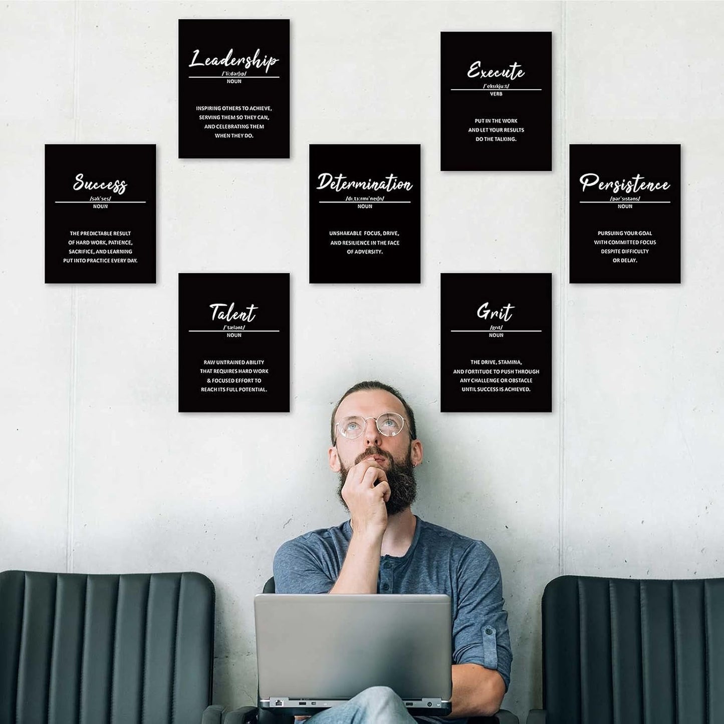 Outus 9 Pieces Inspirational Phrases Posters Wall Decor Motivational Sayings Quote Positive Prints for Teens Adults Living Room Office Classroom Bulletin Board Decor,Unframed,8 x 10 Inch (Black)