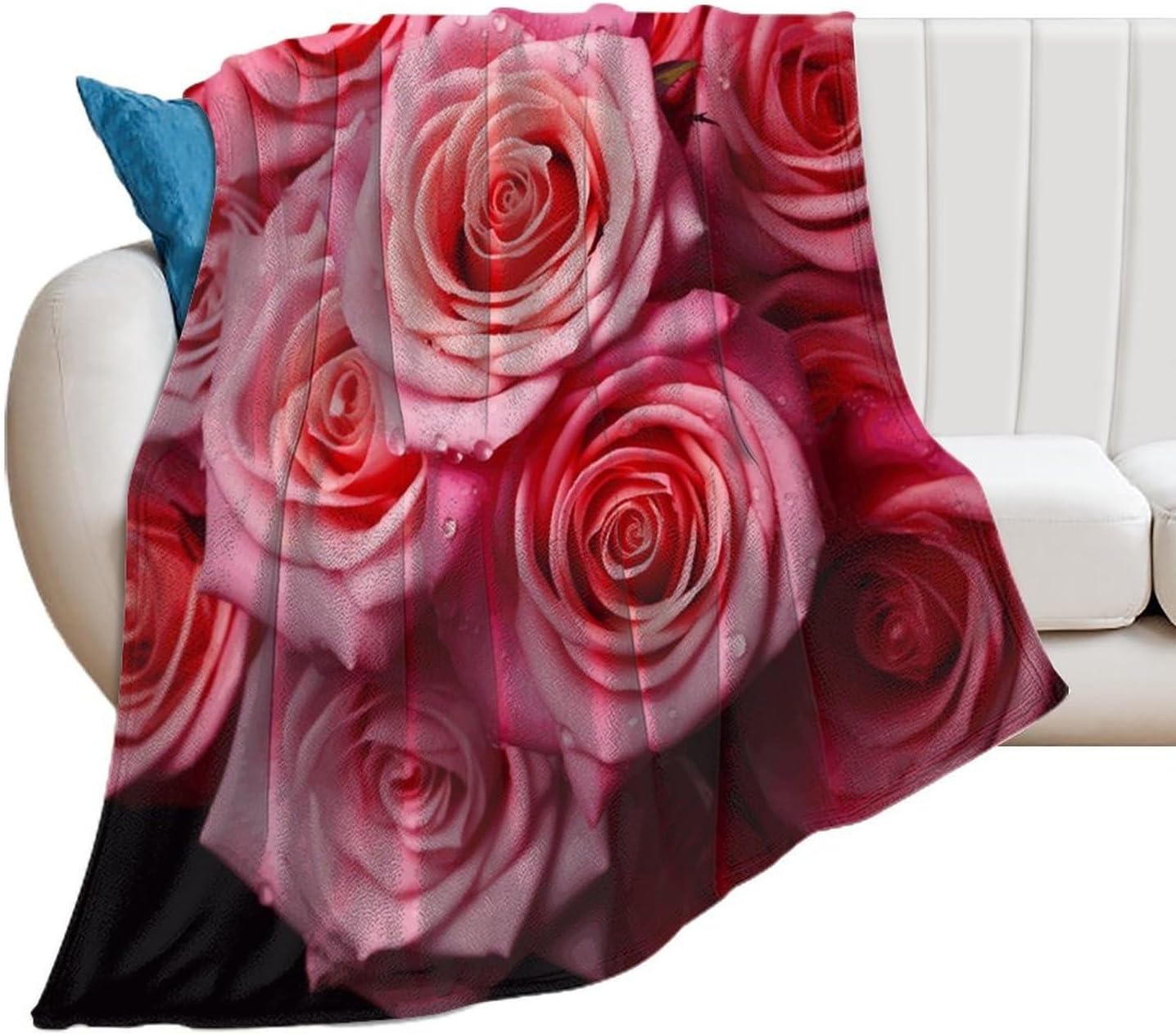 Elegant Rose Flower Throw Blanket for Couch Super Soft Warm Lightweight Throw Blankets Cozy Flannel Bed Blanket Cute Decorative Blankets for All Seasons Home Decor Gift 40"*50" （100 * 130cm）