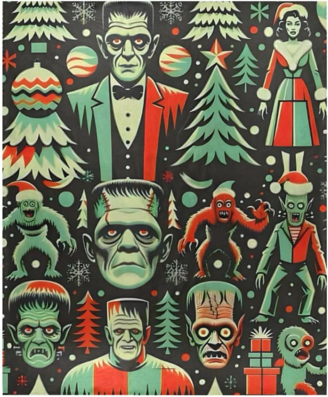 Christmas Frankenstein Throw Blanket for Girls Boys,50" x60",Lightweight Fuzzy Flannel Blanket for Couch, Sofa, Bed,Travel