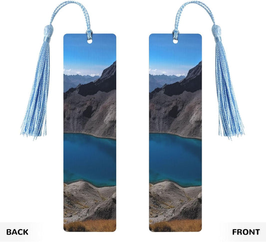 Lake Seen Bookmarks Gifts for Women Men, Wooden Bookmarks for Book Lovers, Vintage Book Marks Ornaments with Tassel, Unique Personalized Reading Page Markers Sky Blue