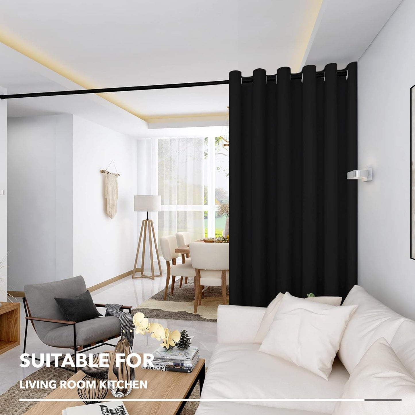 Deconovo Room Divider Curtains for Office, Wide Blackout Curtain Screen for Bedroom, Thermal Curtains, Soundproof Drapes for Sliding Door, Theater (Black, 10ft Wide x 8ft Tall1 Panel)