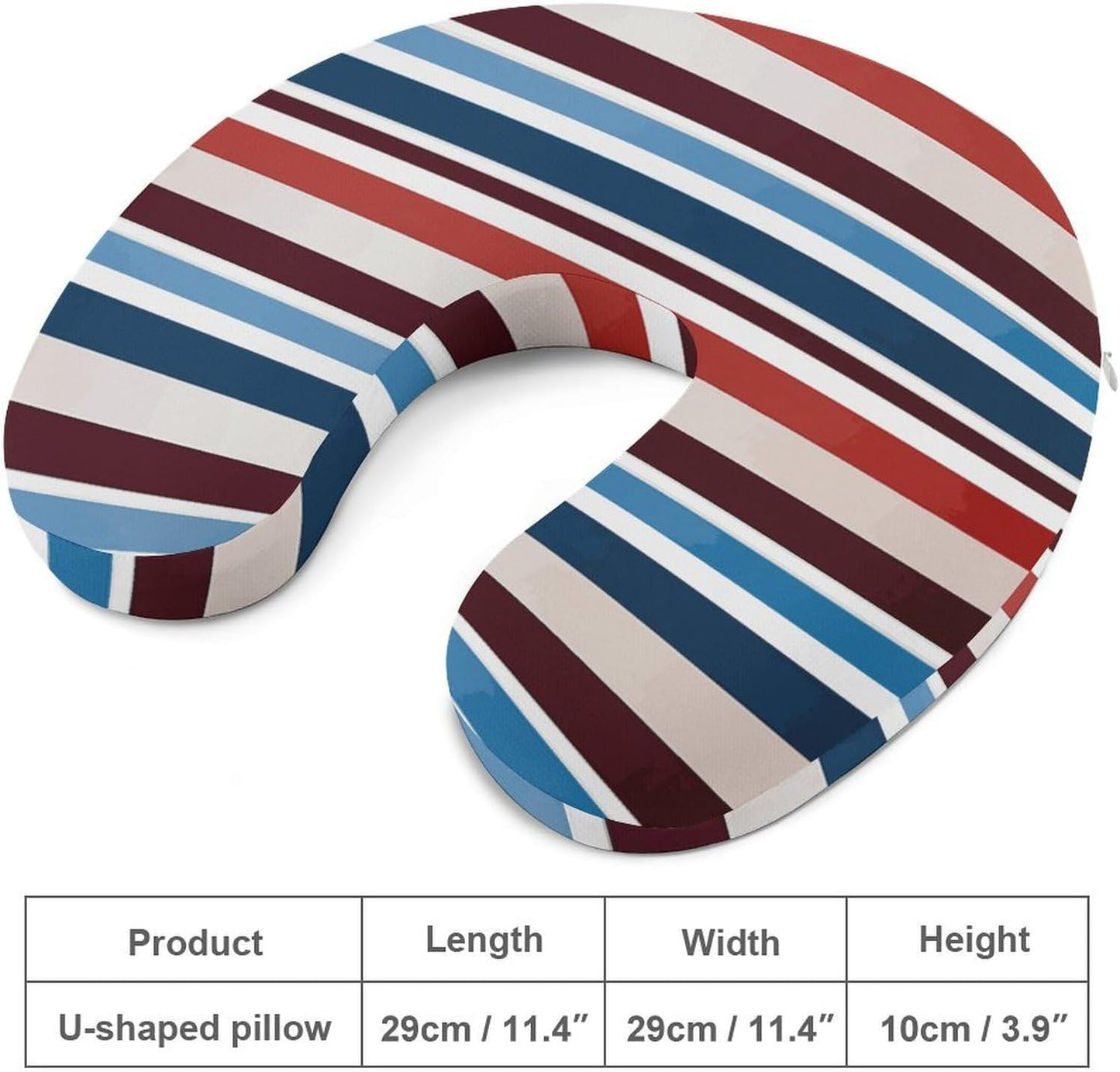 Red Blue White Gray Stripes Neck Pillow Memory Foam U Shaped Pillows Portable Pillows for Shoulder Travel Head Support Pillow with Concealed Zipper for Airplane Car Home Office