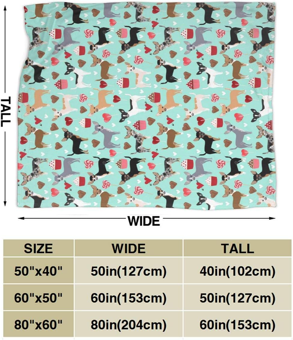 Chihuahua Love Fleece Throw Blanket, Fuzzy Warm Throws for Winter Bedding, Couch and Plush House Warming Decor Idea 60"X50"