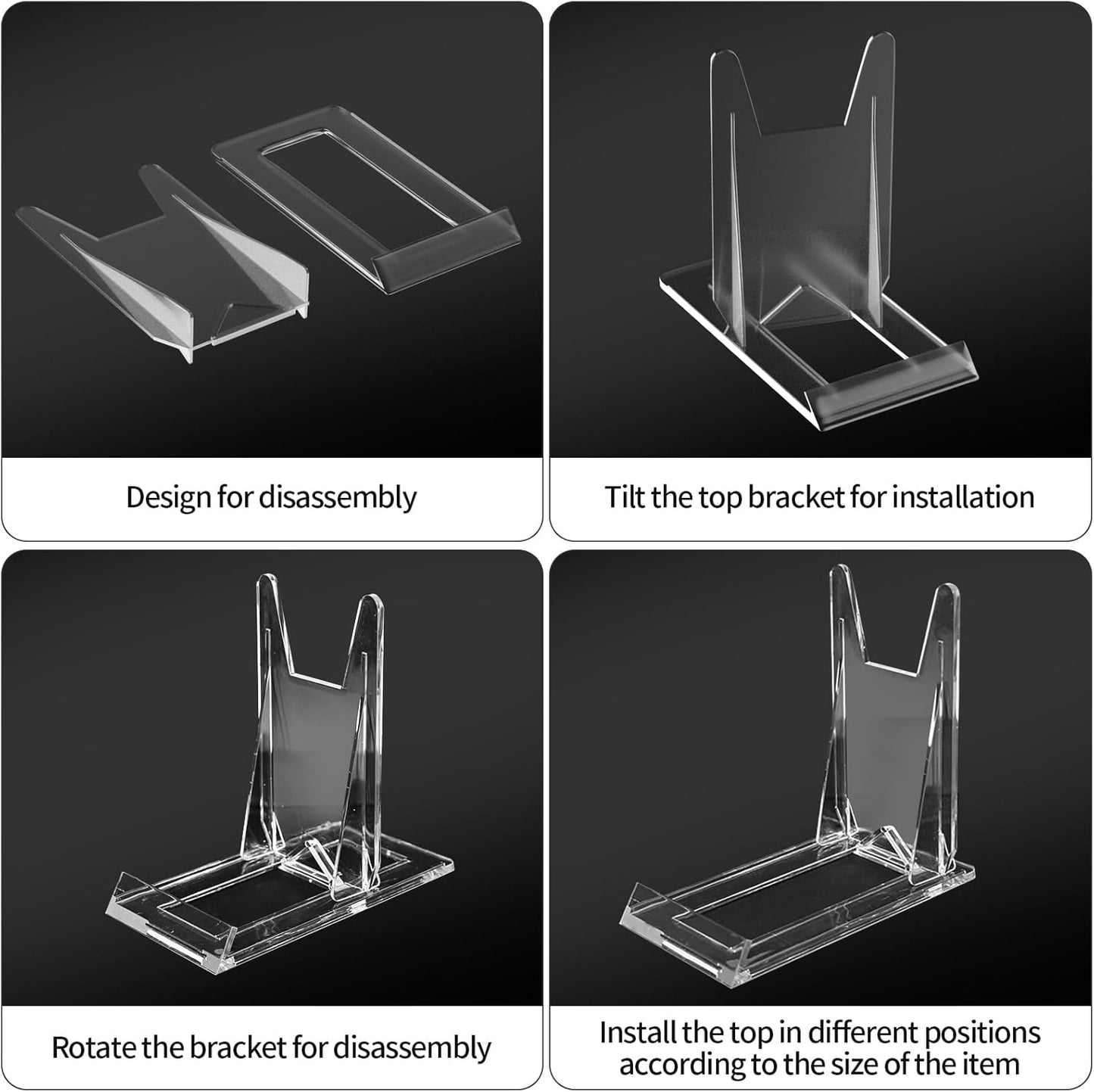 10 Pack Acrylic Book Stand for Display - Adjustable Clear Holder for Bible, Card, Brochure, Comic, Album, Magazine, Postcard, Artworks (4.4 X 4.13 X 2.36 Inch)