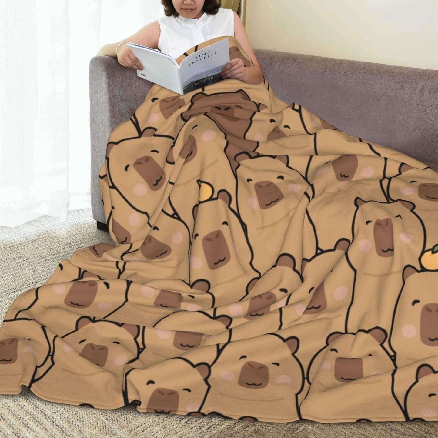Capybara Blanket Throw Blanket Flannel Lightweight Soft Plush Fuzzy Blankets for Bed Sofa Couch Livingroom Chair Car Travel Pet 50"x40"