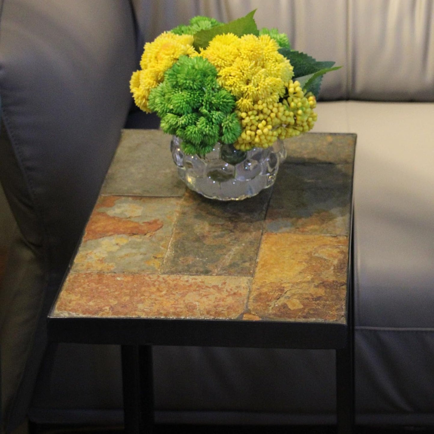 Zhongma Couch Tray Table,C-Shap End Table with Slate Table Top, Solid Real Stone, Side Table,Accent Table for Small Spaces