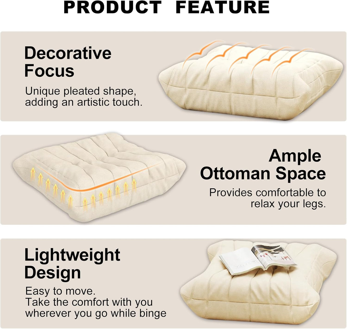Full Foam Bean Bag Ottoman – Comfortable Ottoman Chair, Waterproof Upholstery, for Bean Bag Chair,Lounge Chair,Couch (Whtie)