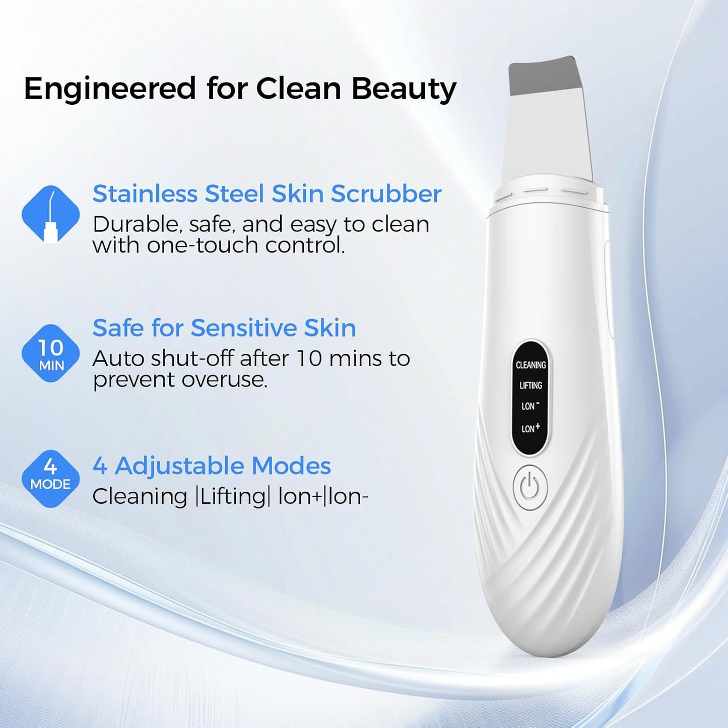 Skin Scrubber Face Spatula, Blackhead Remover Tool for Facial Deep Cleansing, Face Spatula Pore Cleaner with 4 Modes, Whitehead Remover, Blackhead Extractor, Face Scrubber (White)