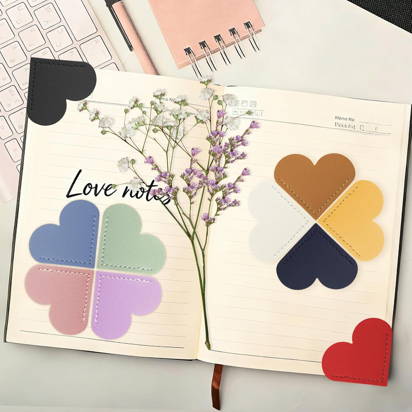 10 Pcs Leather Heart Bookmarks for Reading Women, Cute Corner Page Bookmarks for Book Lovers Teachers Students, School Office Home Supplies, Book Accessories Gifts for Women Book Lovers (Heart-10pcs)