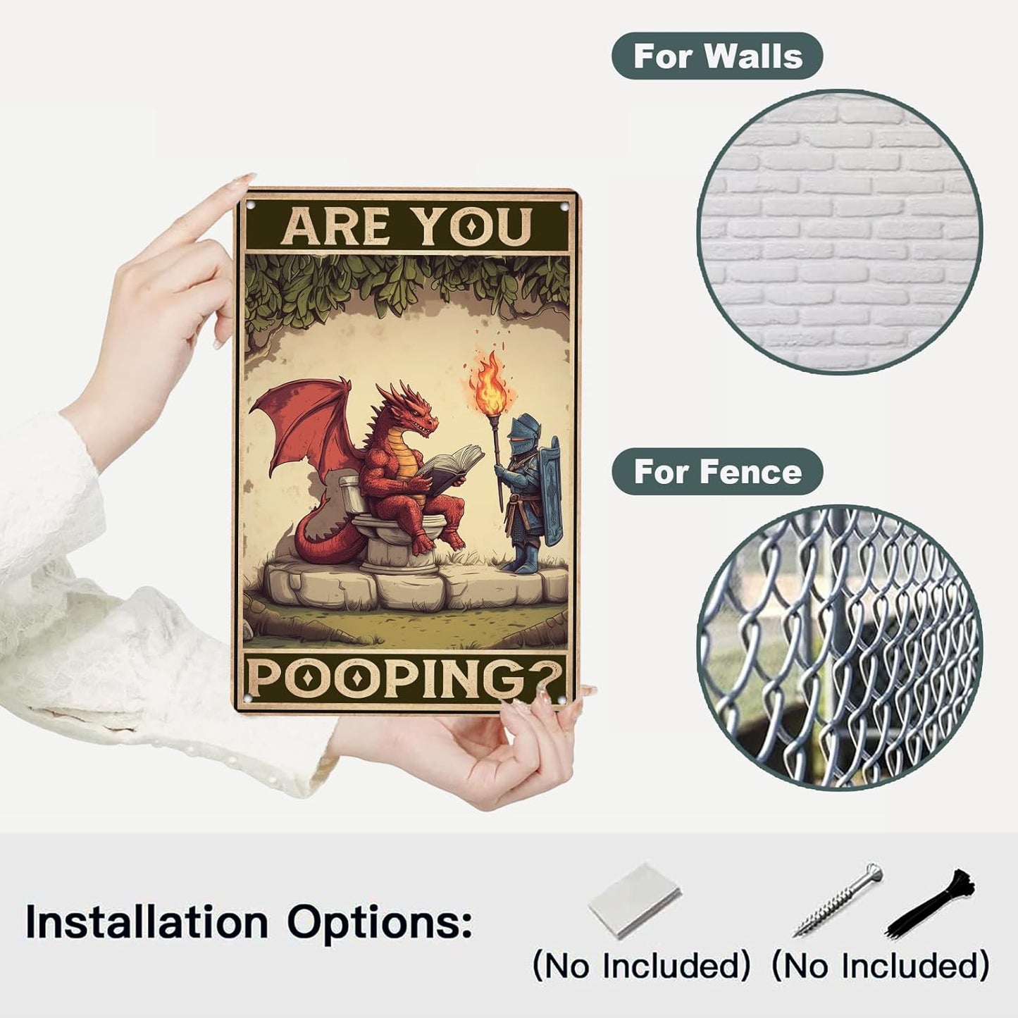 Vintage Dragon Tin Signs Are You Pooping Retro Dragon Metal Sign Dragon Signs Wall Decor Funny Wall Art Poster Decorative Painting Hanging on Wall for Bathroom Toilet Store 12 * 8in