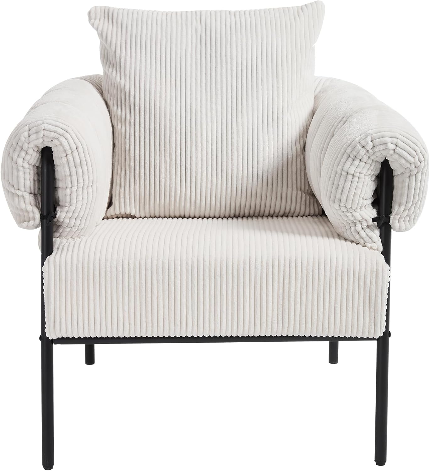 Modern Velvet Accent Chairs Set of 1, Comfy Large Living Room Sofa Chair, Upholstered Fabric Armchair with Pillow and Metal Legs for Office/Bedroom/Reading Beige