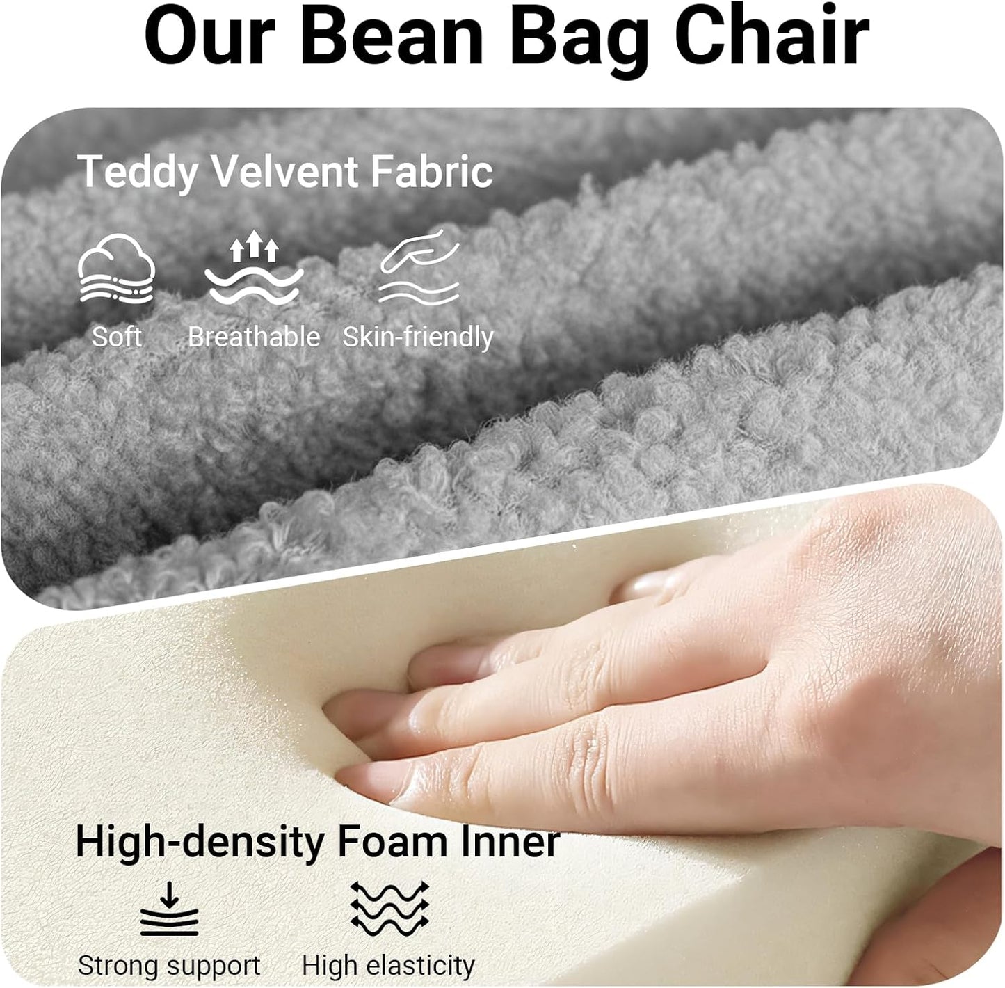 Gaming Bean Bag Chairs for Adults, Fireside Chair for Living Room with Memory Foam Filled, Accent Sofa Lounge Floor Sofa for Reading Dormitory Relax, No Assembly Required Gray
