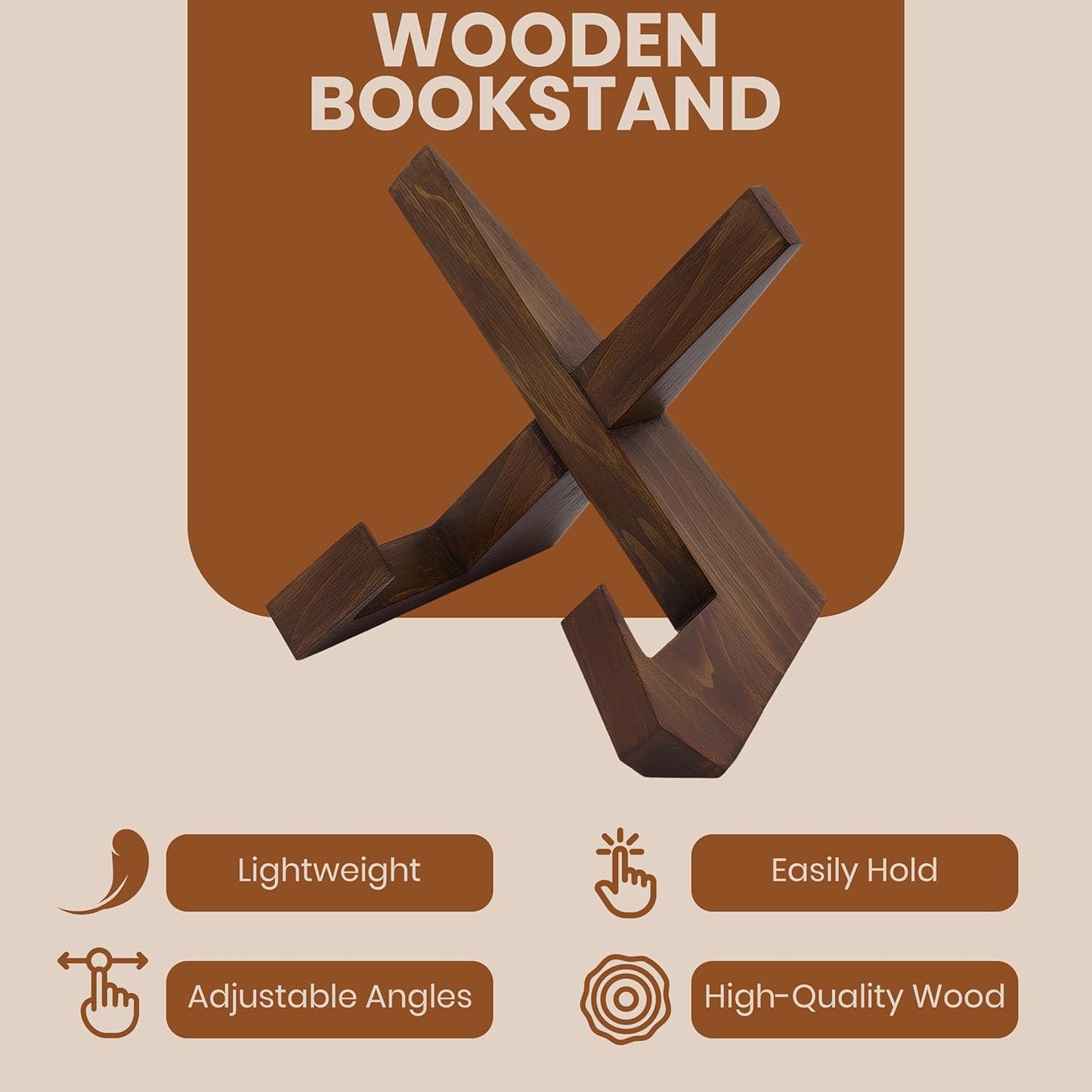 DI'FRANT® Wooden Cookbook Stand for Kitchen | Premium Cookbook Holder with Sturdy Design | Multi-Angle Recipe Book Holder for Cooking, Tablet, and Reading Support