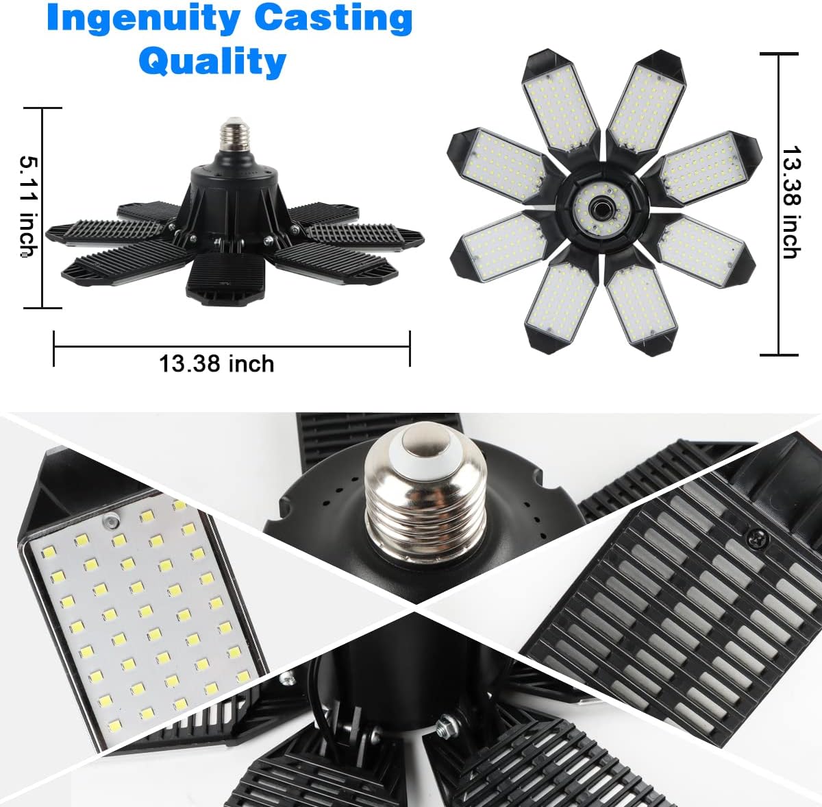 Garage Lights - 40000LM Super Bright Garage Lights Ceiling Led w/ 8 Deformable Panels Compatible for E26/E27 Screw in Socket Garage Lighting Bulb for Barn Basement Shops Attic - 2Pack