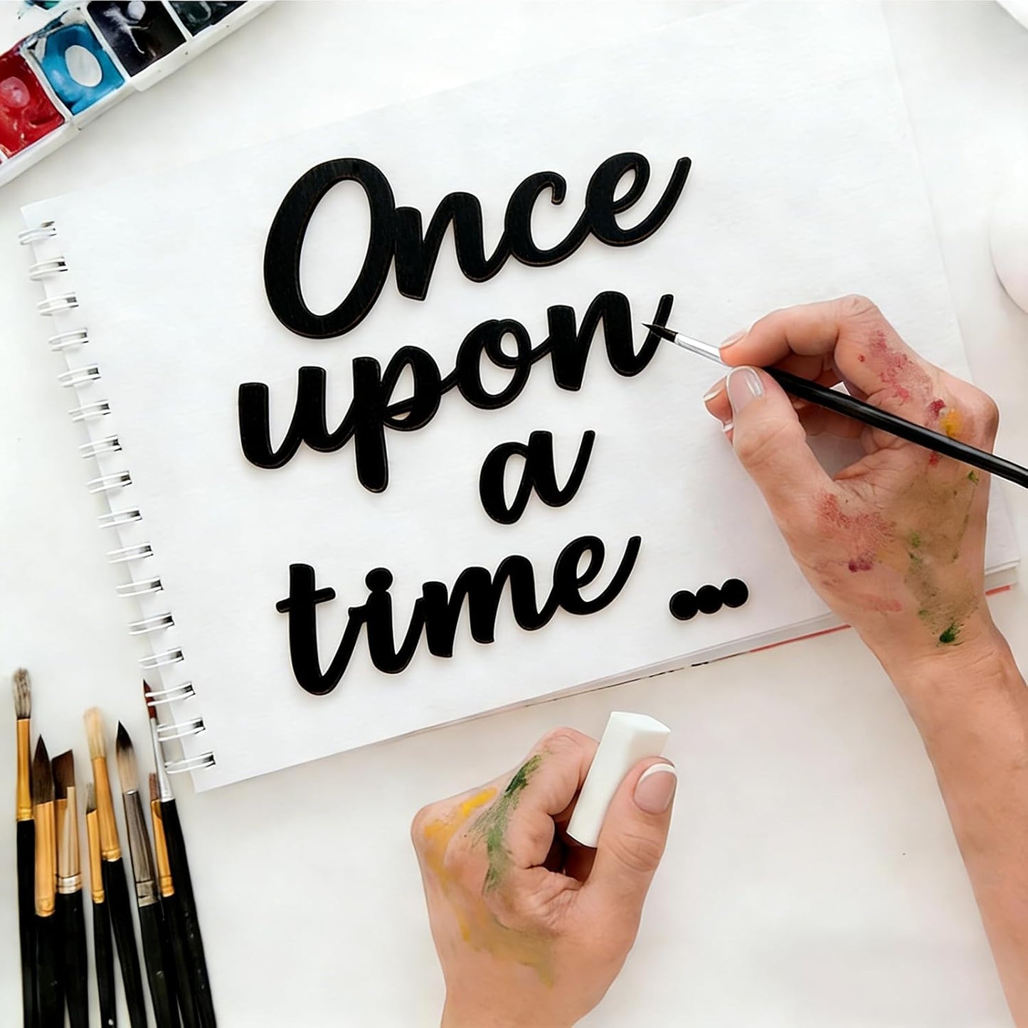 Once Upon a Time Sign Nursery Wall Decor Wooden Once Upon a Time Wall Decor for Reading Nook Nursery Bedroom Bookshelf Birthday DIY Decoration (Black)