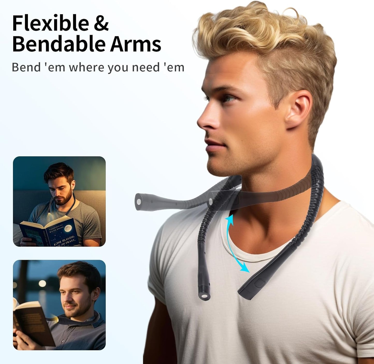 Book Light, 3-Color & 9-Brightness Reading Light, Bendable Neck Light, 60-hr Lasting Rechargeable Lamp, Perfect Book Light for Reading in Bed, Knitting, Camping (Classic, 1)