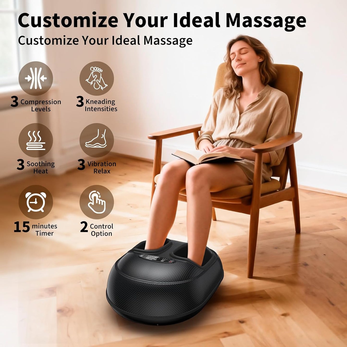 Shiatsu Foot Massager Machine with Heat : Deep Kneading Foot Massage with Vibration & Compression for Plantar Fasciitis & Neuropathy Pain Relief, Deep Tissue Foot Massager
